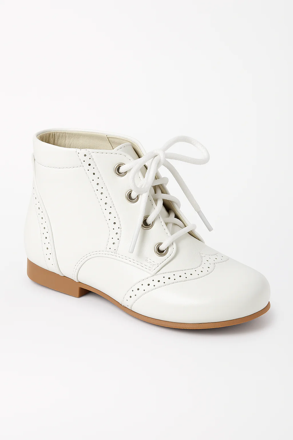 Unisex Kids Patent Leather Brogue Ankle Boots - QUINN - White