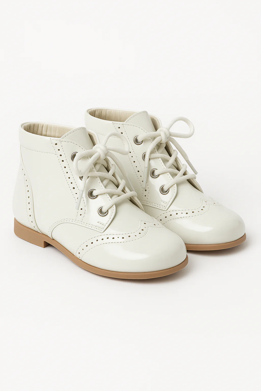 Unisex Kids Patent Leather Brogue Ankle Boots - QUINN - White - Image 3