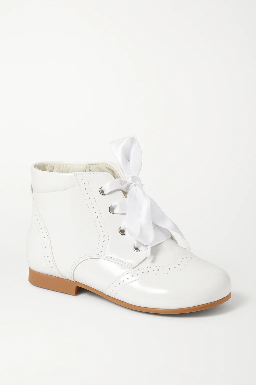 Unisex Kids Patent Leather Brogue Ankle Boots - QUINN - White - Image 5