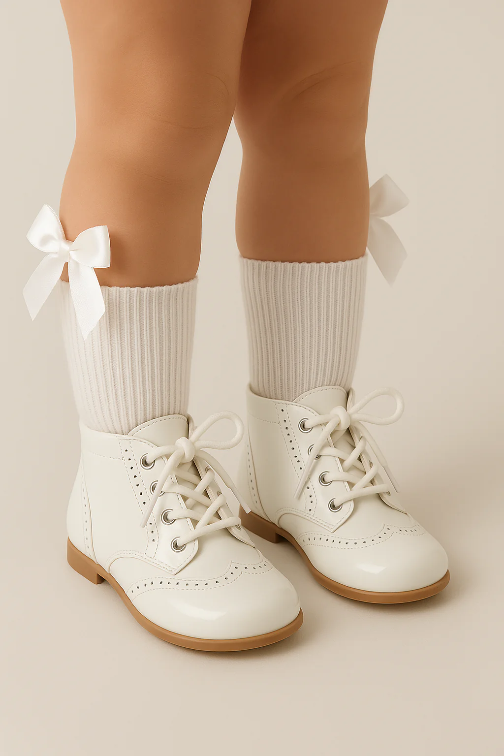Unisex Kids Patent Leather Brogue Ankle Boots - QUINN - White - Image 6