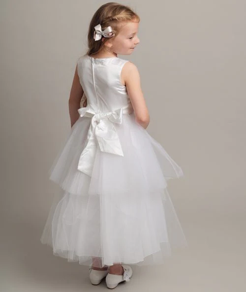 Girls Christening Dress with Satin Bow - K038 - White - Image 3