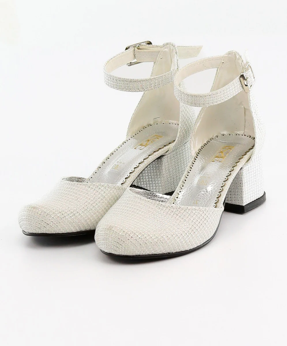 Girls Communion Block Heel Ankle Strap Dress Shoes - Cream - Image 2