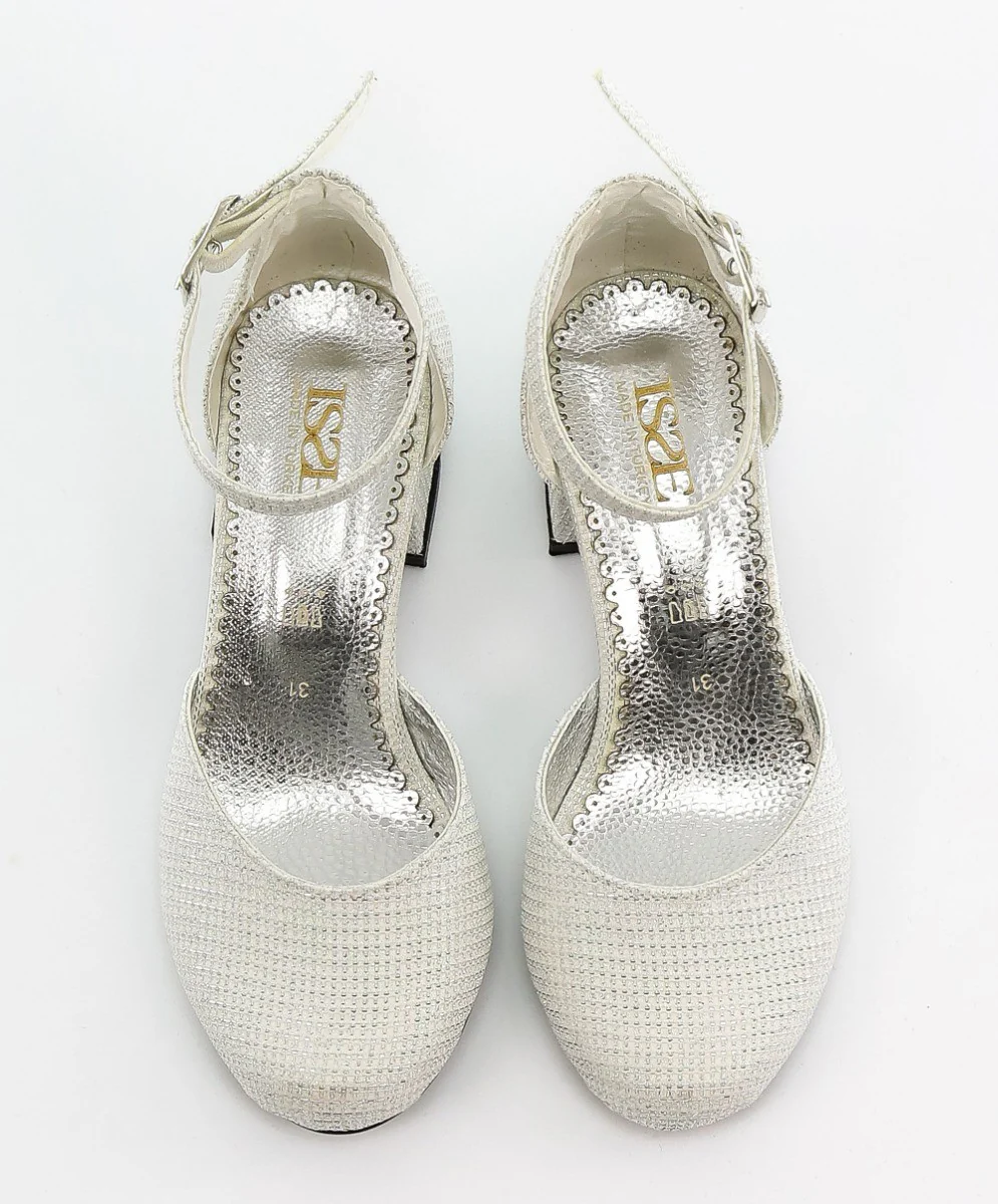 Girls Communion Block Heel Ankle Strap Dress Shoes - Cream - Image 3