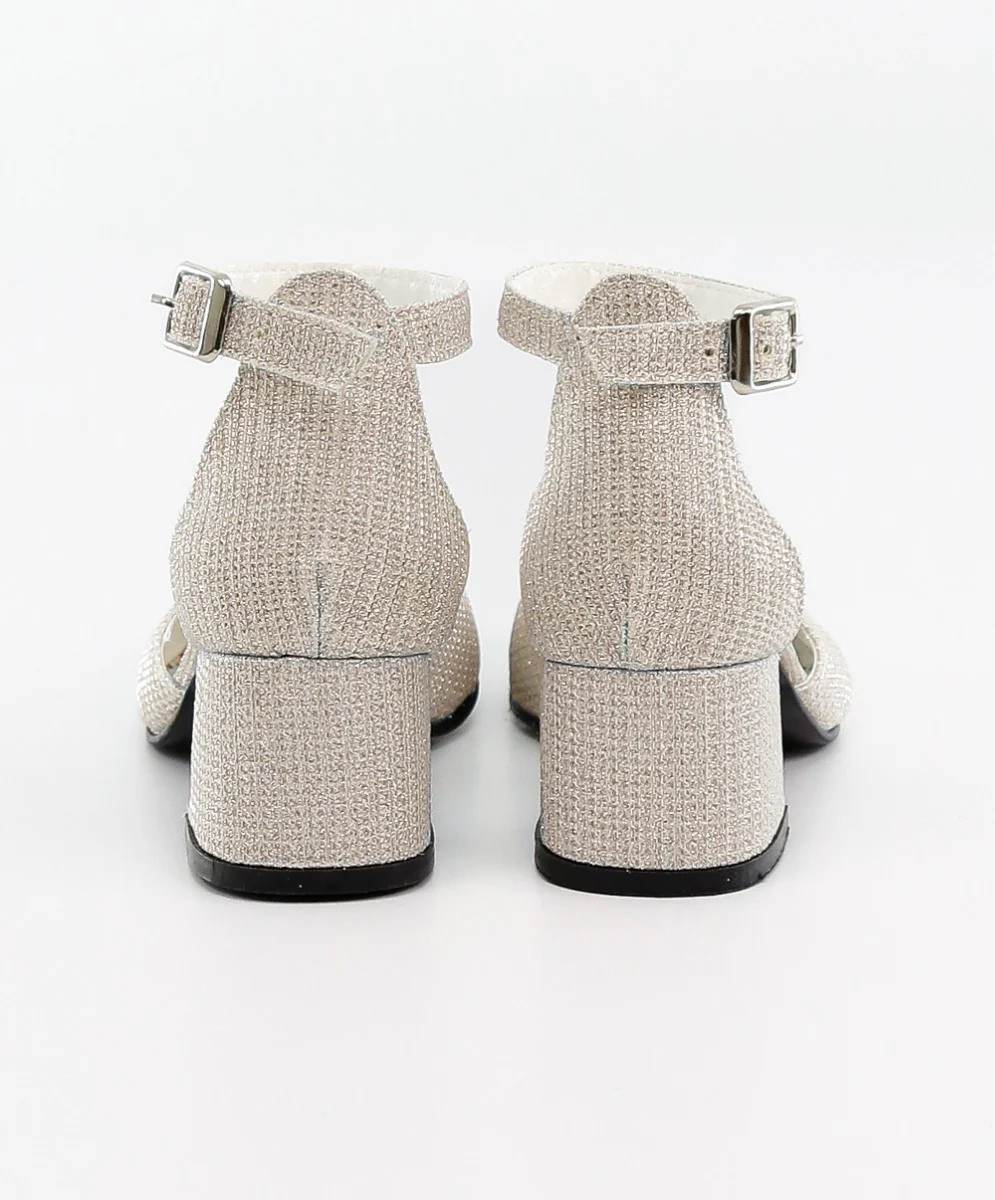 Girls Communion Block Heel Ankle Strap Dress Shoes - Cream - Gold - Image 4