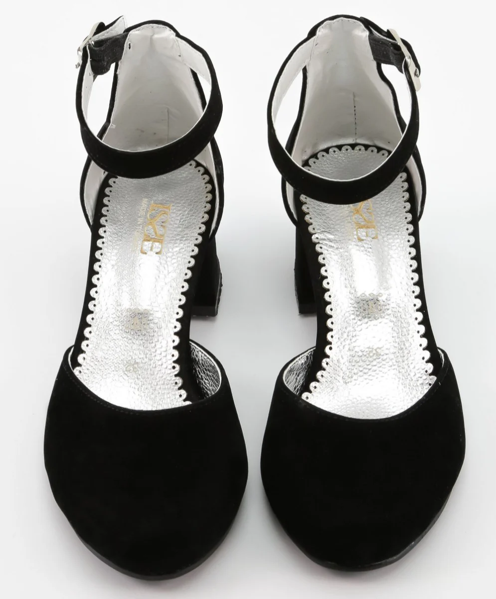 Girls Mary Jane Block Heel Shoes - Black - Image 3