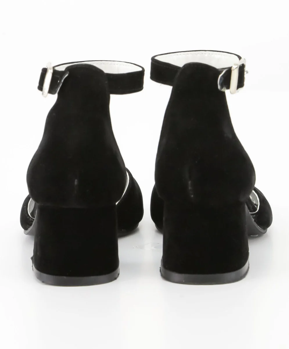 Girls Mary Jane Block Heel Shoes - Black - Image 4