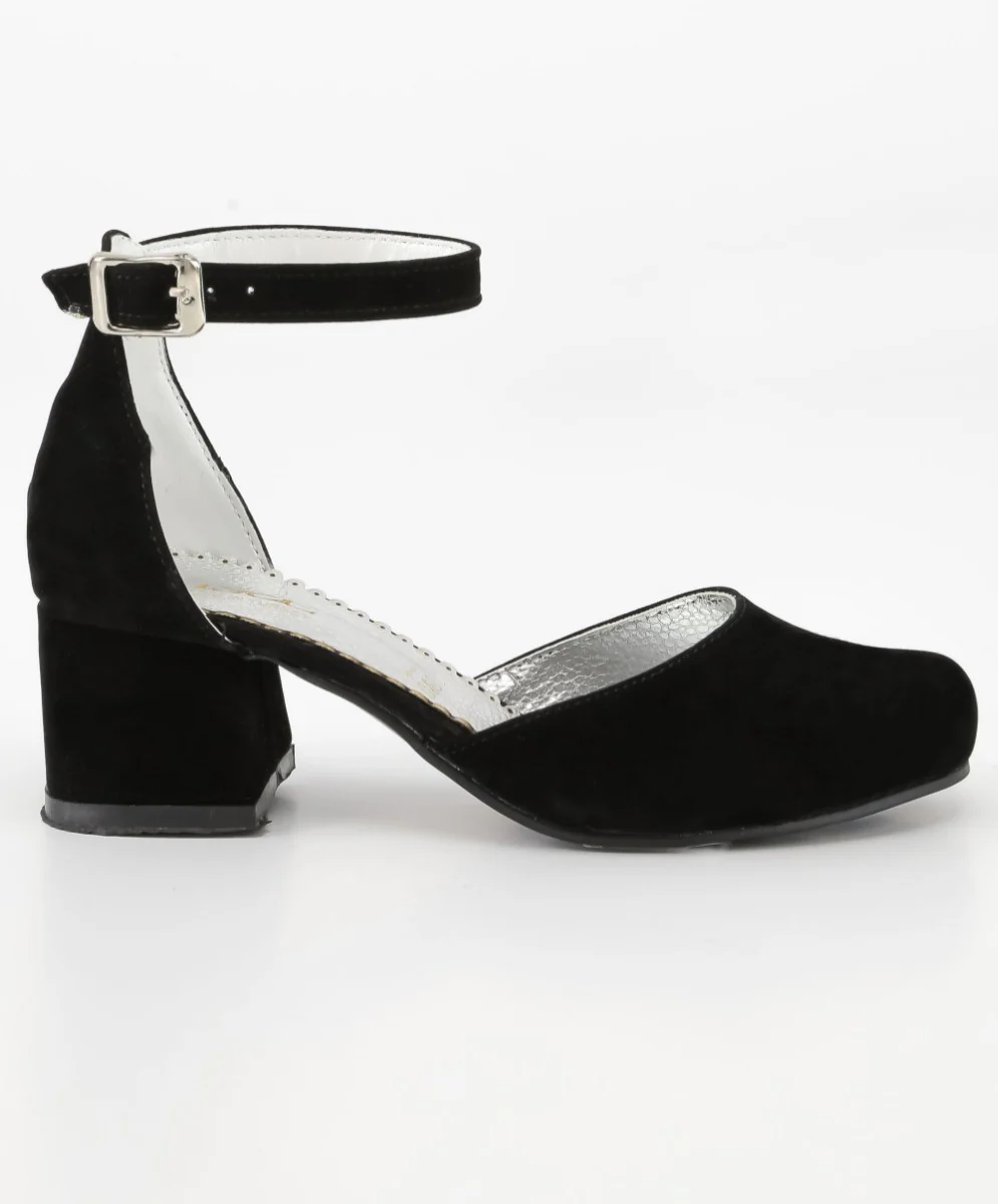 Girls Mary Jane Block Heel Shoes - Black - Image 5