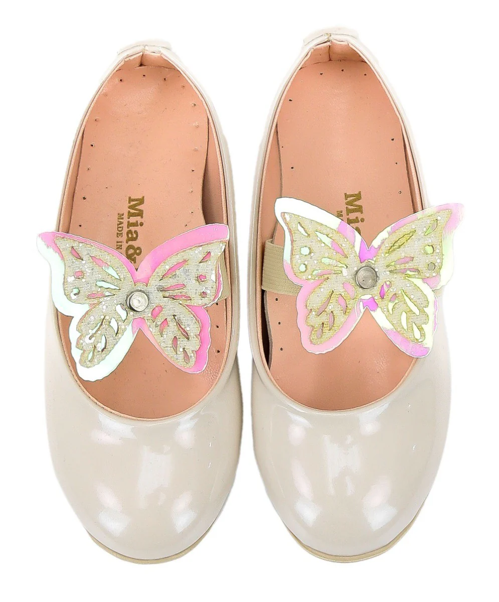 Girls Ballerina Butterfly Strap Flat Dress Shoes - Pearl White - Image 3