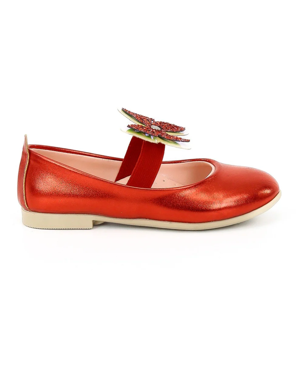Girls Ballerina Butterfly Strap Flat Dress Shoes - Red - Image 4