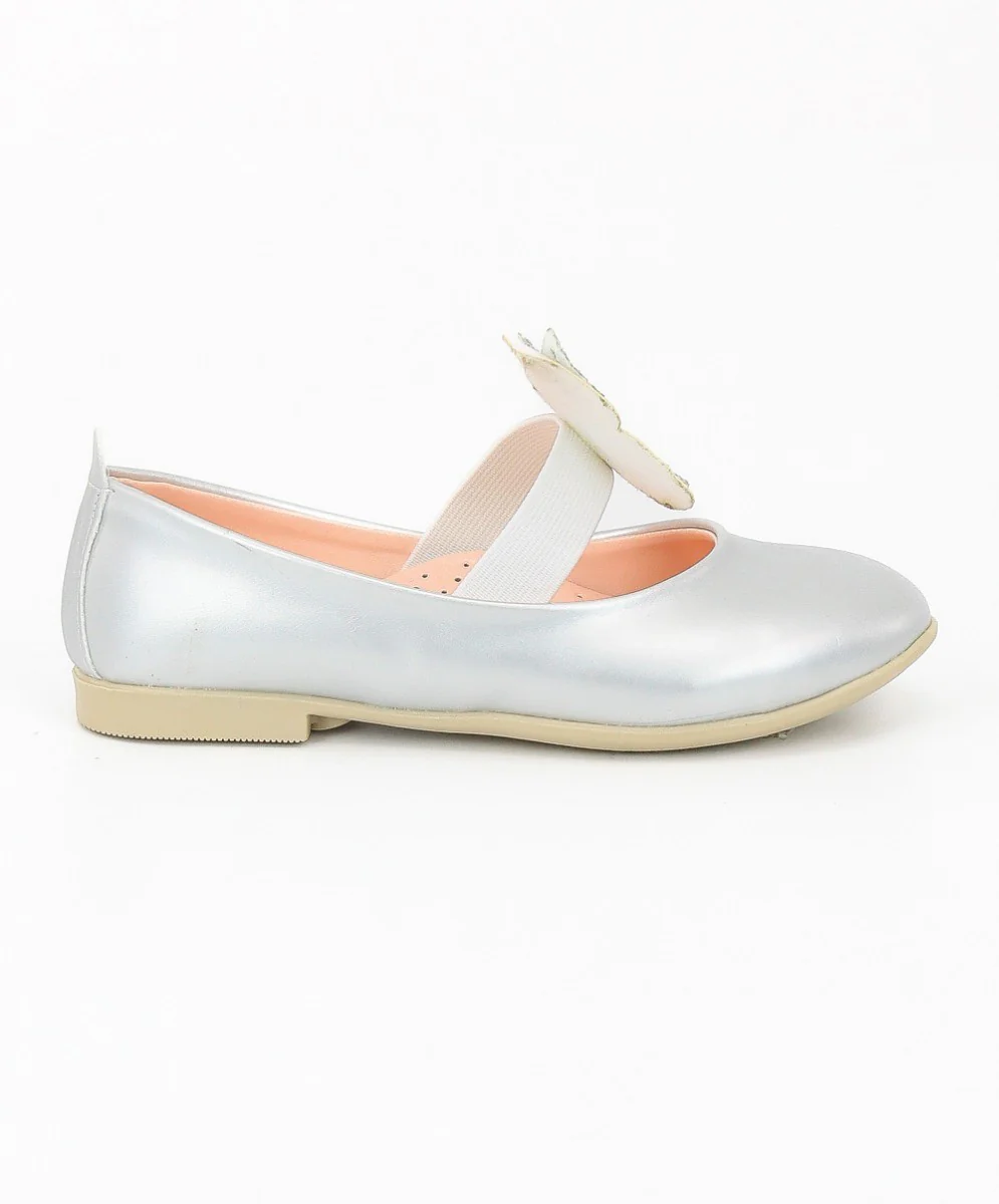 Girls Ballerina Butterfly Strap Flat Dress Shoes - Silver - Image 4