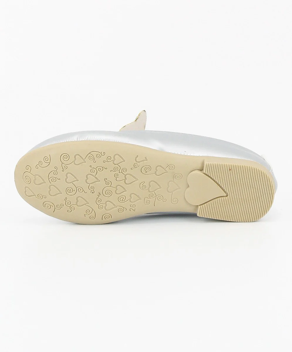 Girls Ballerina Butterfly Strap Flat Dress Shoes - Silver - Image 5