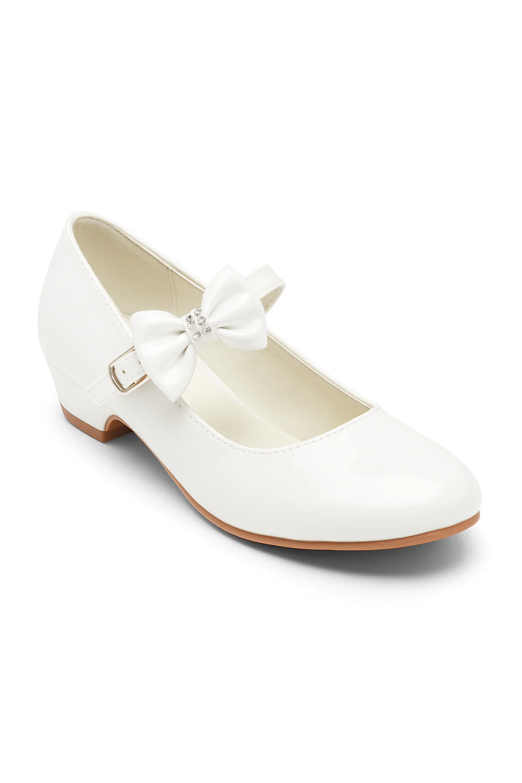 Girls Medium Heel Patent Mary Jane Shoes -DANIELLE - White