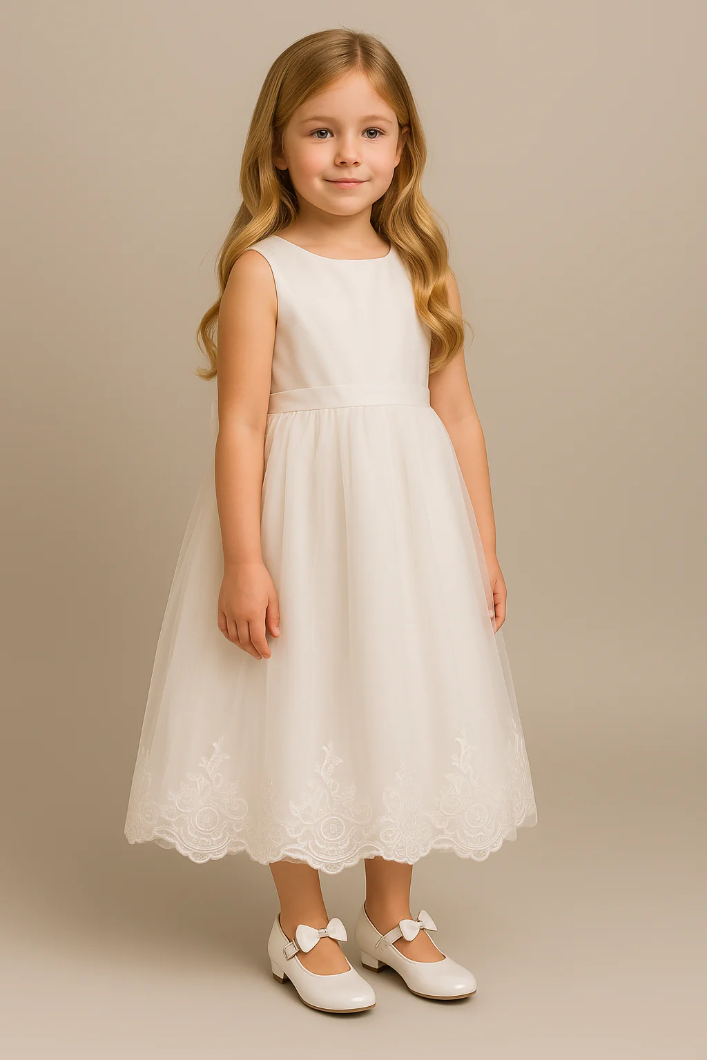 Girls Medium Heel Patent Mary Jane Shoes -DANIELLE - White - Image 5