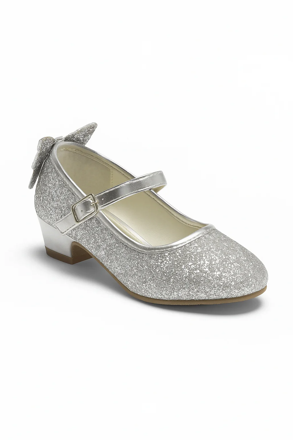 Girls' Sparkly Medium Heel Mary Jane Ankle Strap Shoes - ANNA - Silver