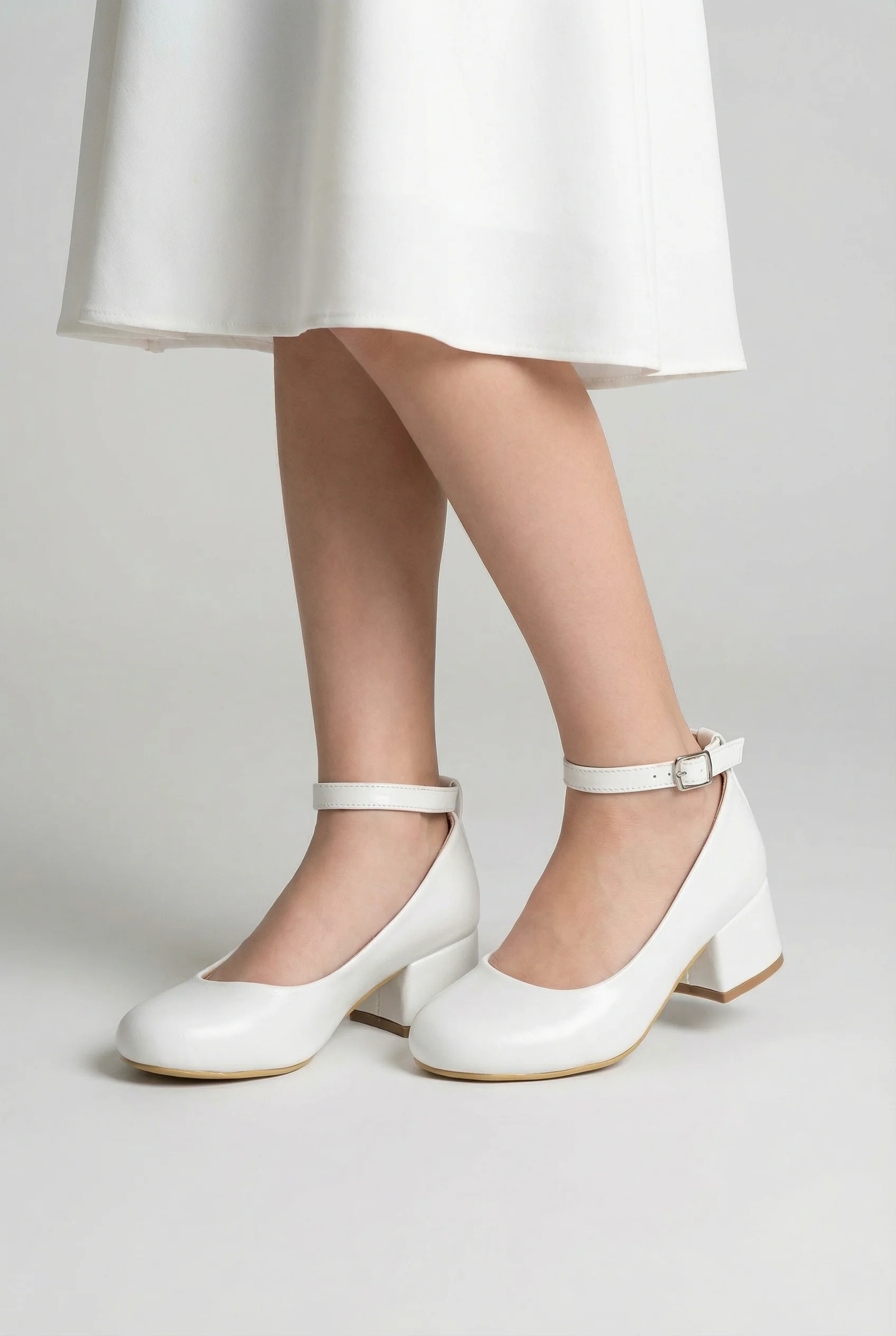Girls Block Heel Mary Jane High Dresss Shoes - MIRAGE - Ivory - Image 4