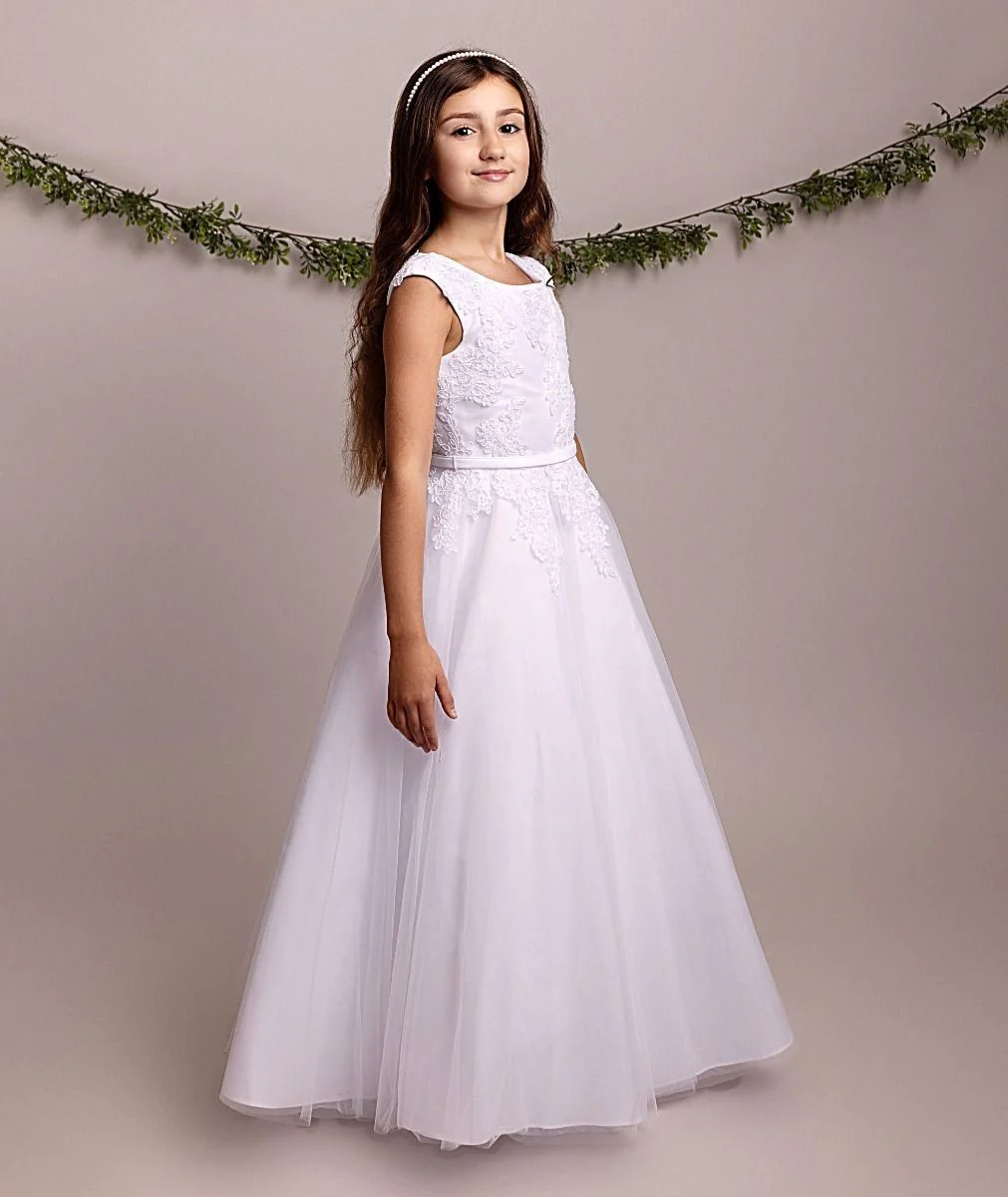 Girls Full-Length White Lace Dress – TIFFANY - White - Image 2