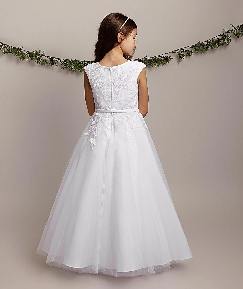 Girls Full-Length White Lace Dress – TIFFANY - White - Image 3
