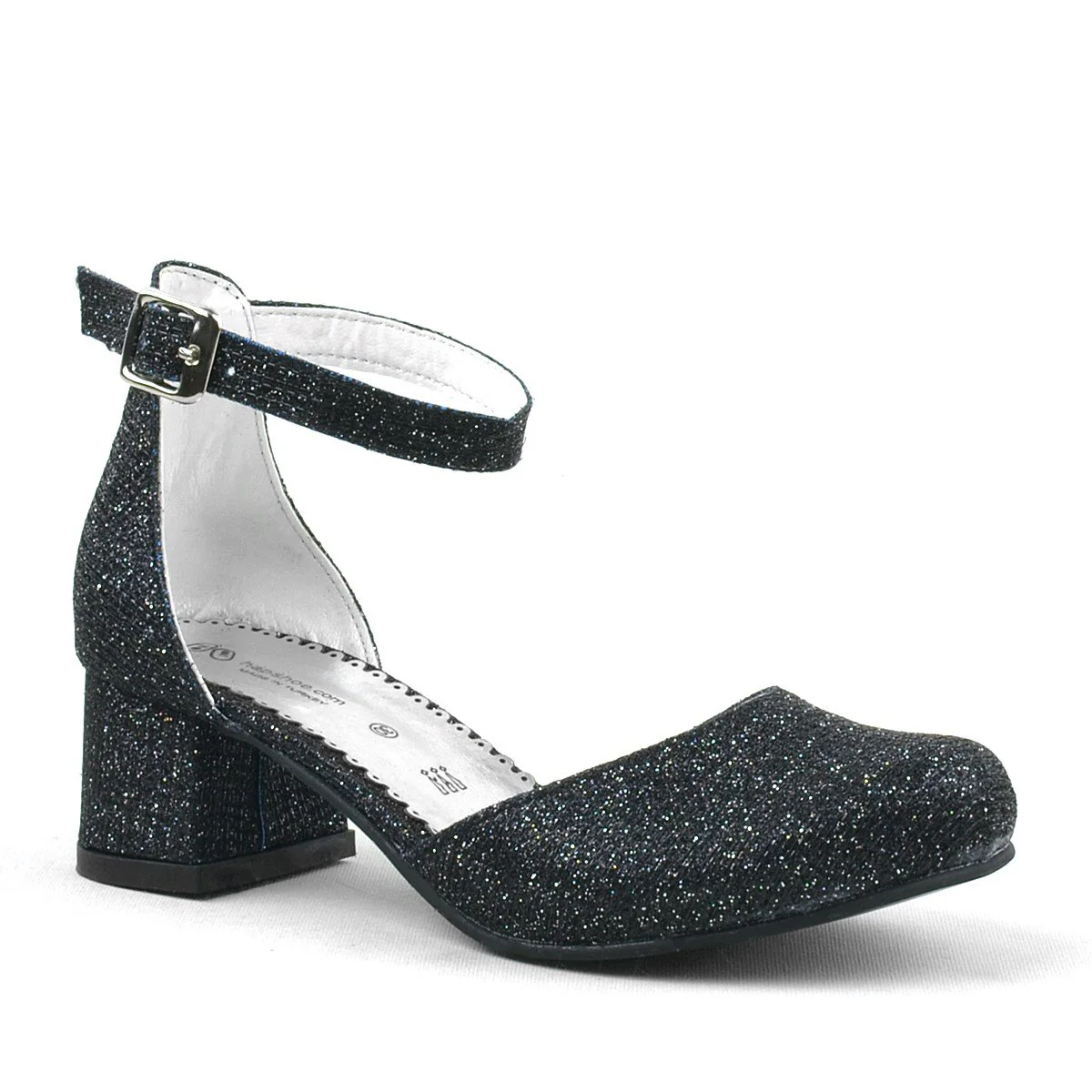 Girls Glittery Block Heel Mary Janes Shoes - Merida - Black