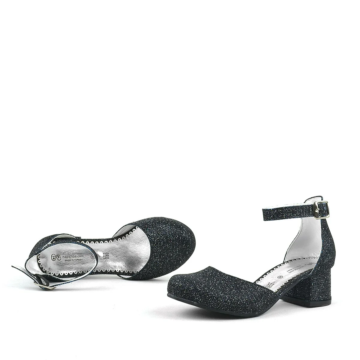 Girls Glittery Block Heel Mary Janes Shoes - Merida - Black - Image 5