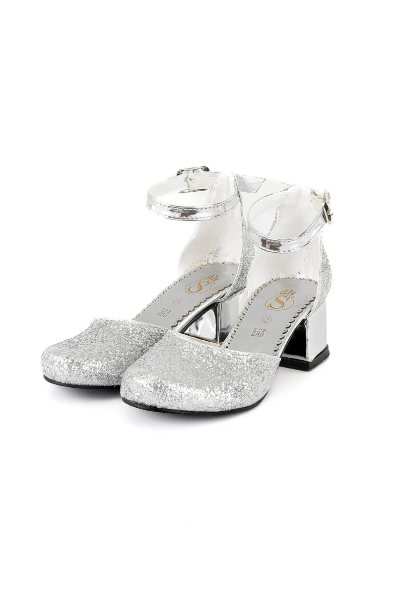 Girls Glittery Mary Janes Block Heel Silver Shoes - Silver - Image 2