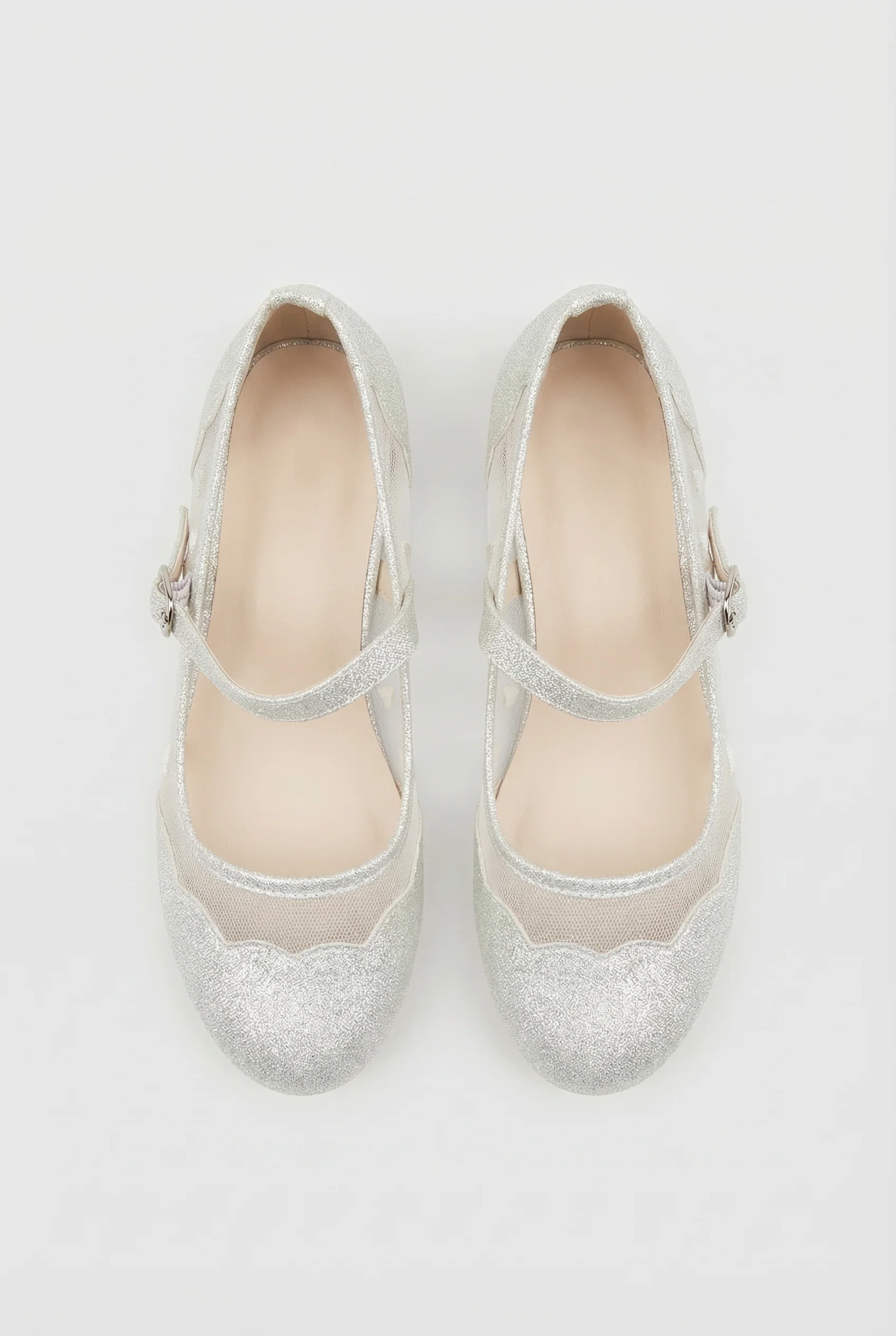 Girls Heart Mesh Mary Jane Flat Shoes - Julianna Off White - Image 2