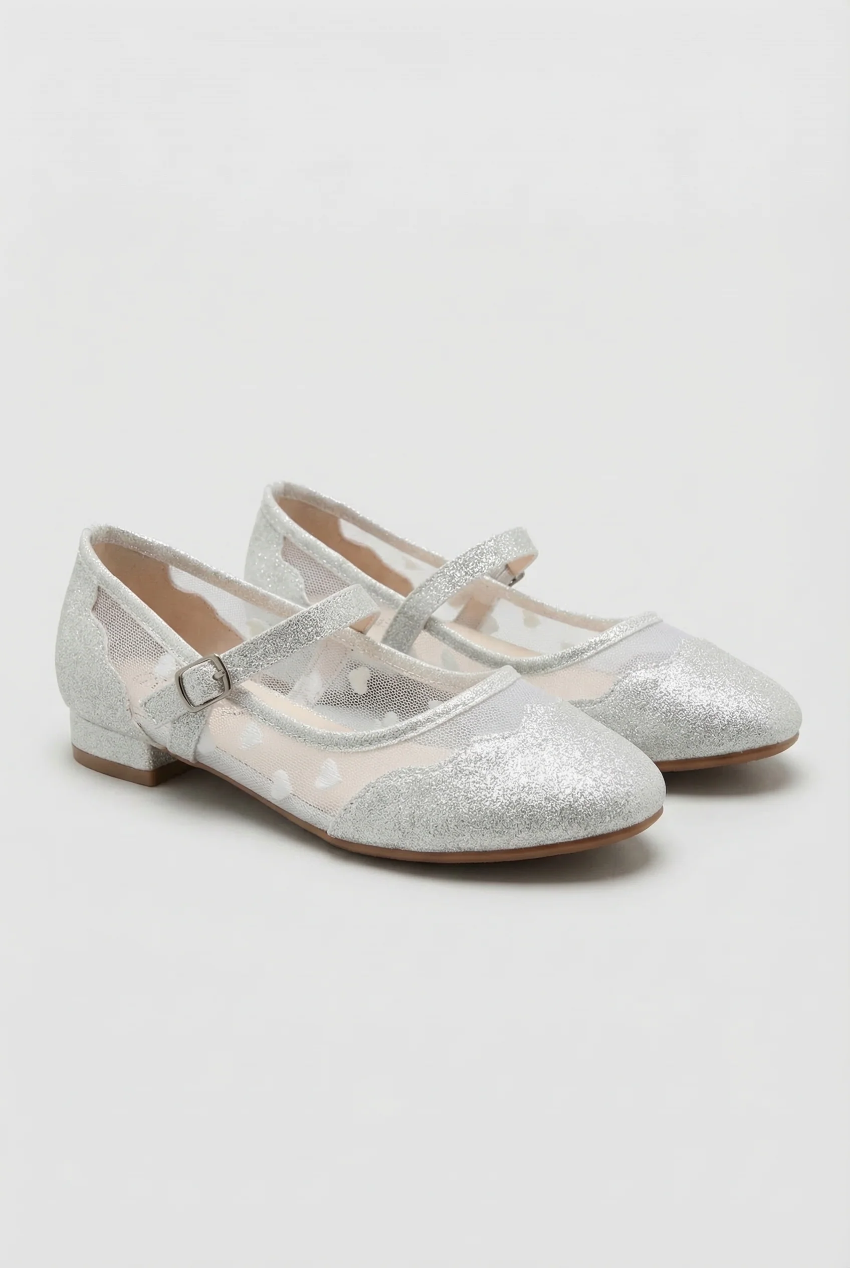 Girls Heart Mesh Mary Jane Flat Shoes - Julianna Off White - Image 3