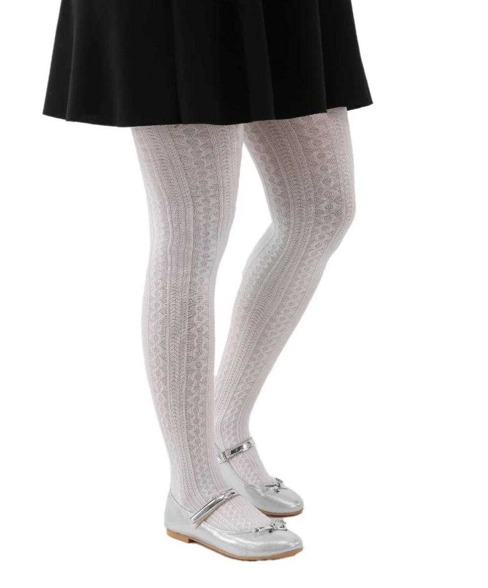 Girls High Waist Patterned Tights - White - Image 2