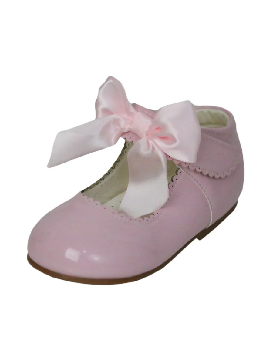Girls Scalloped Trim Patent Flat Mary Jane Shoes - Pink - Image 4
