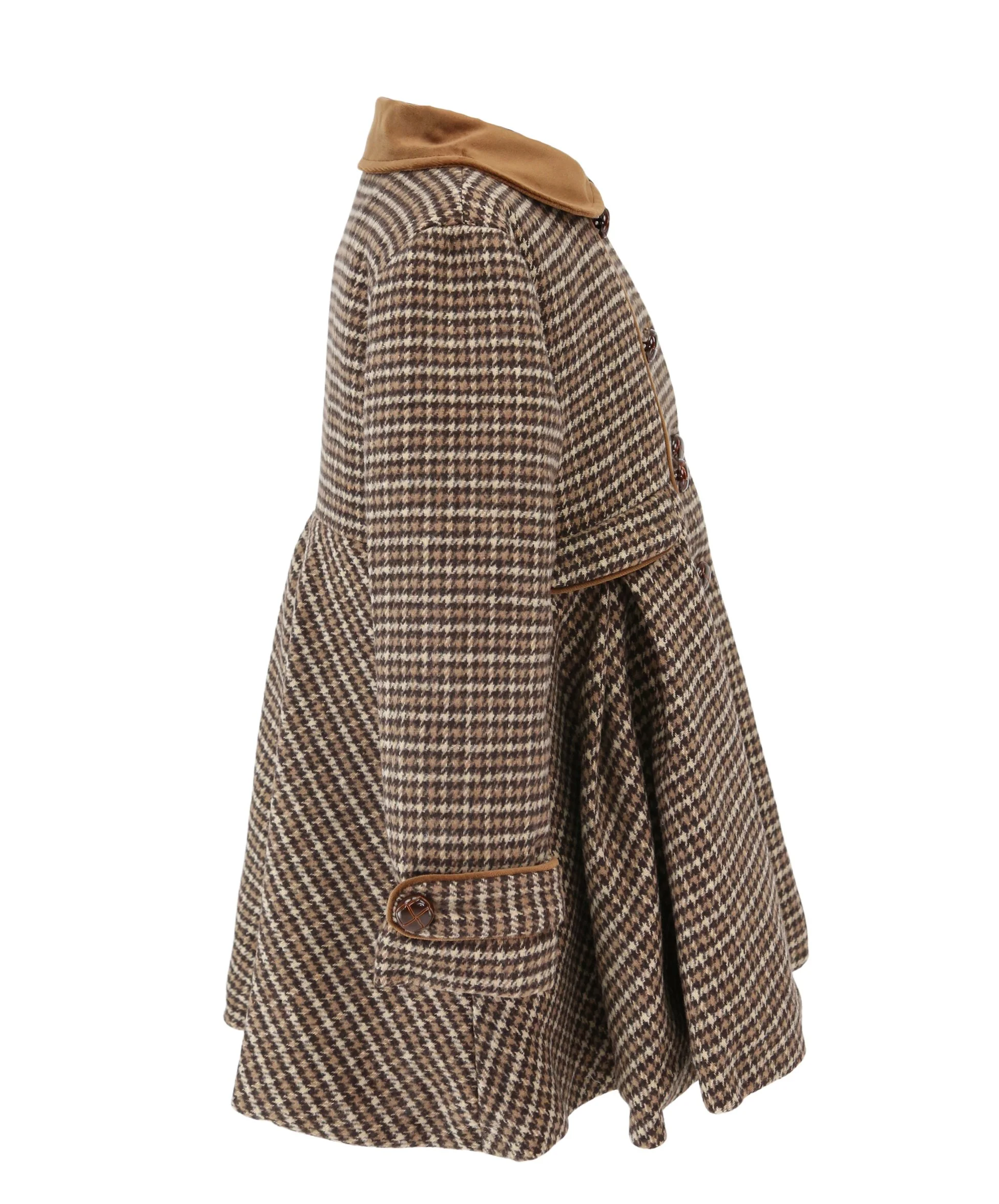 Girls Houndstooth Brown Coat & Beret Set - Brown - Image 5