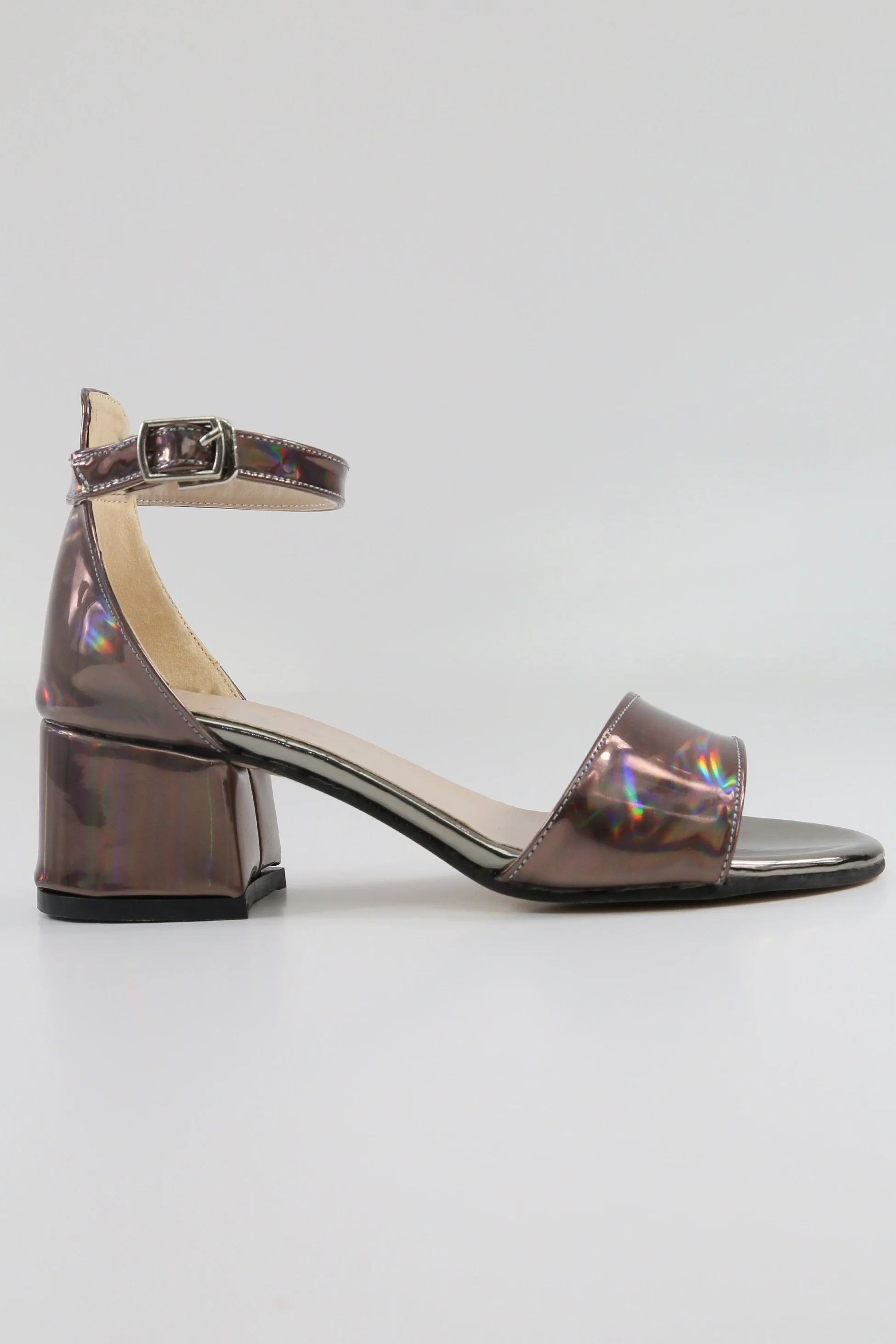 Girls Iridescent Block Heels Patent Sandals - NOVA - Dark Silver - Image 3