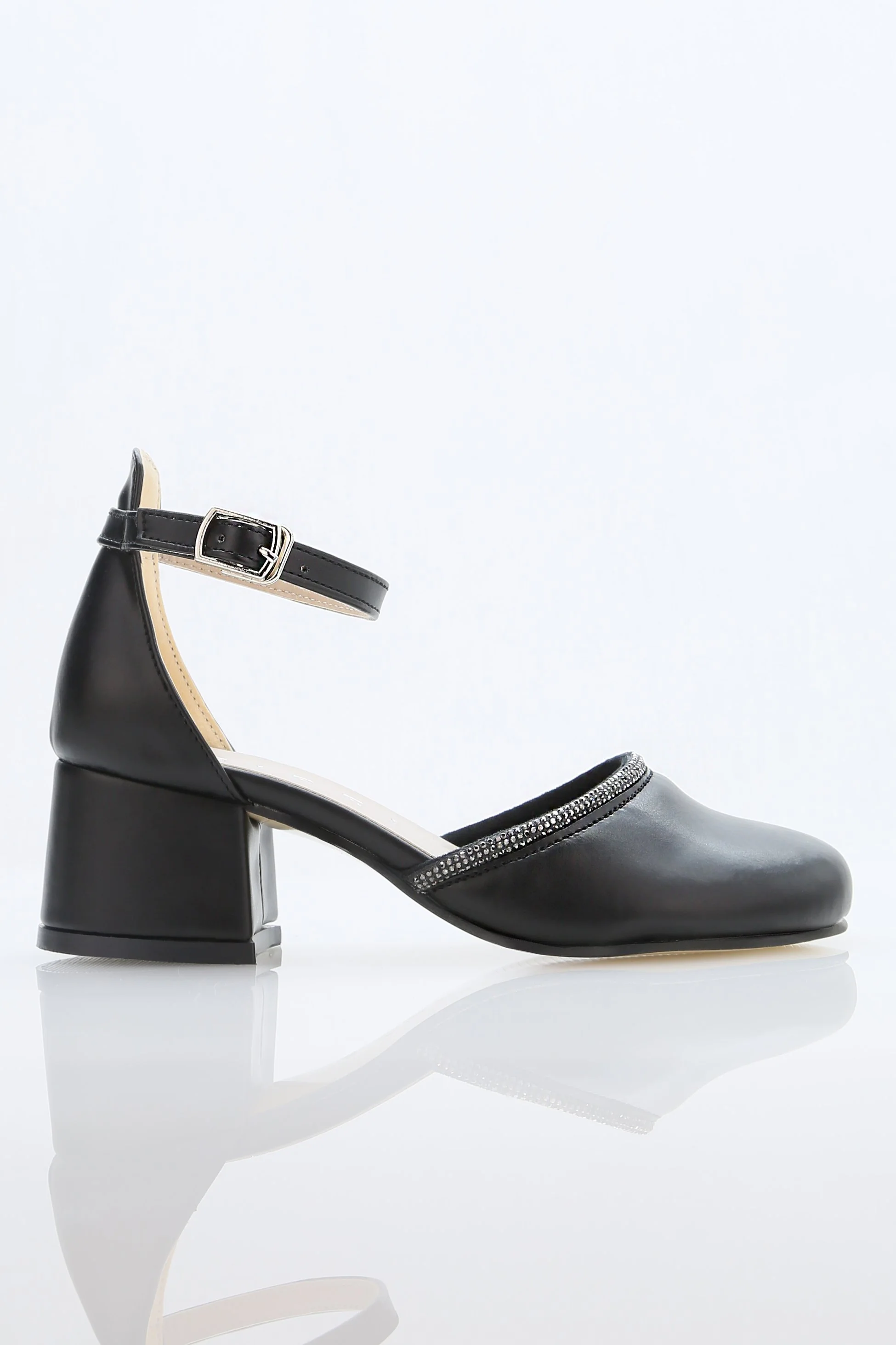 Girls' Ivory Block Heel Shoes With Rhinestone Trim – CHARM - Black - Image 2