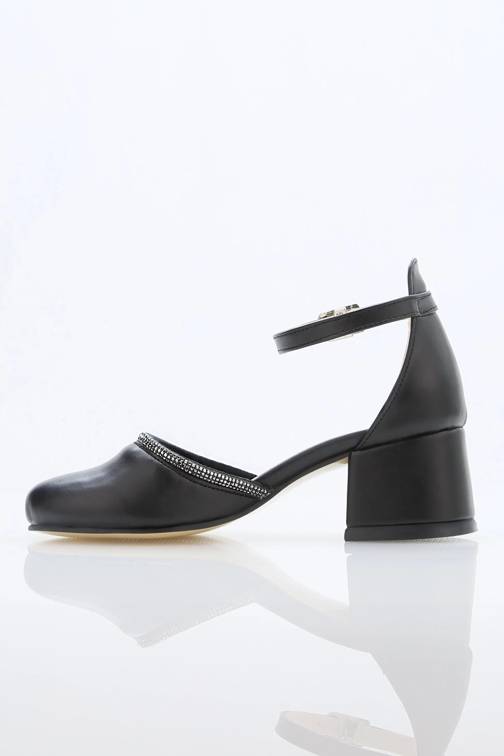 Girls' Ivory Block Heel Shoes With Rhinestone Trim – CHARM - Black - Image 3