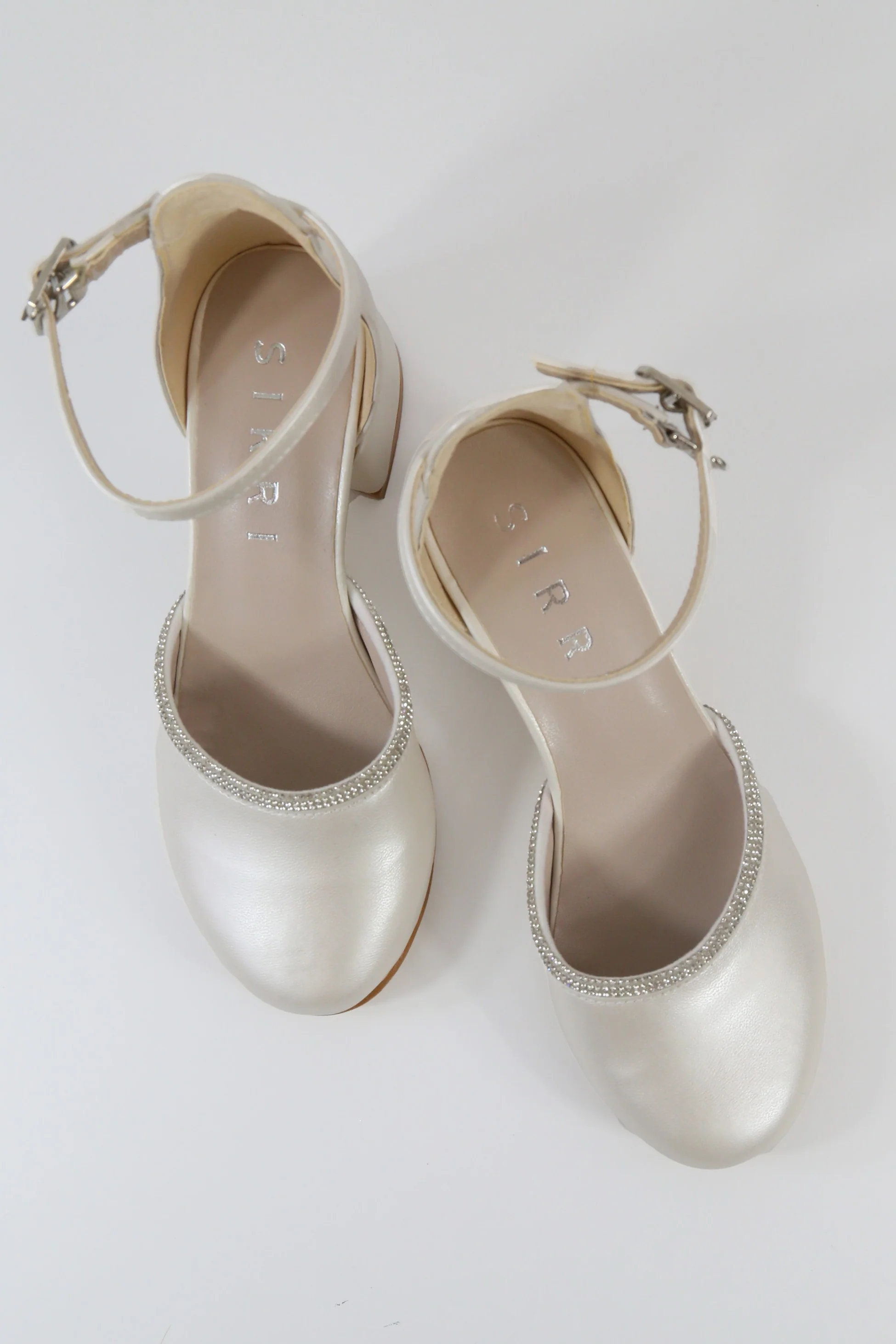 Girls' Ivory Block Heel Shoes With Rhinestone Trim – CHARM - Ivory - Image 3