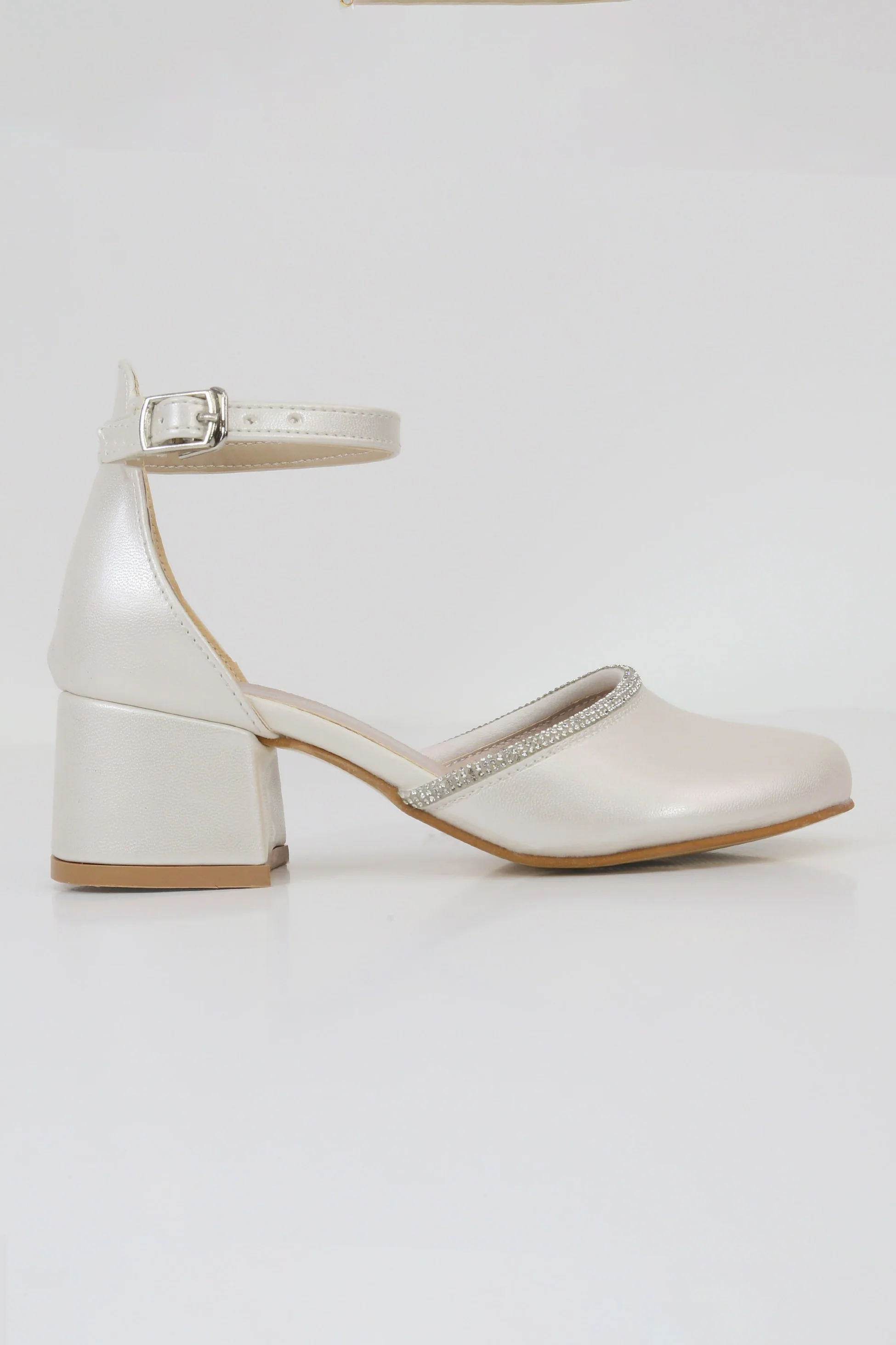 Girls' Ivory Block Heel Shoes With Rhinestone Trim – CHARM - Ivory - Image 4