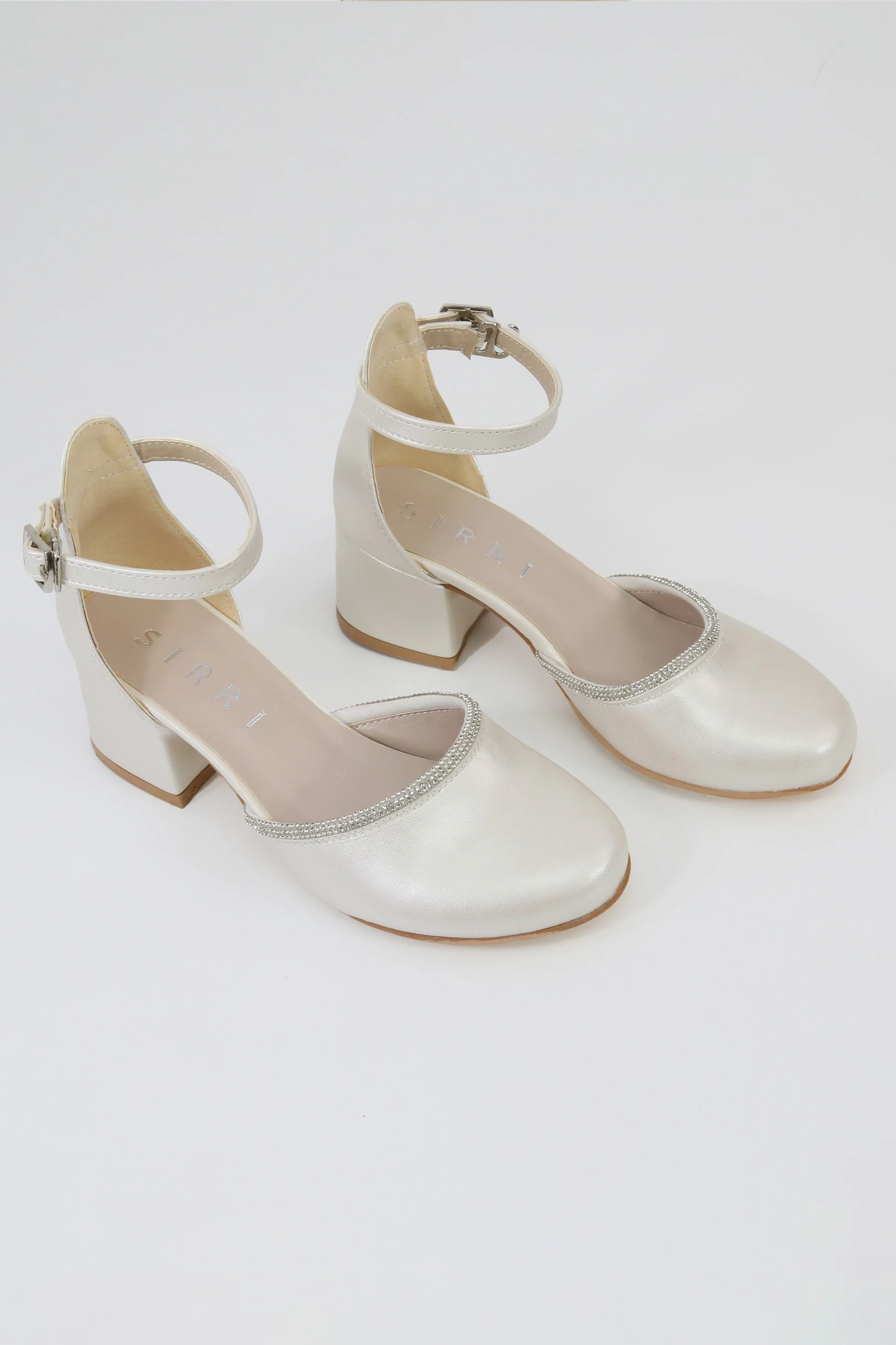 Girls' Ivory Block Heel Shoes With Rhinestone Trim – CHARM - Ivory - Image 6