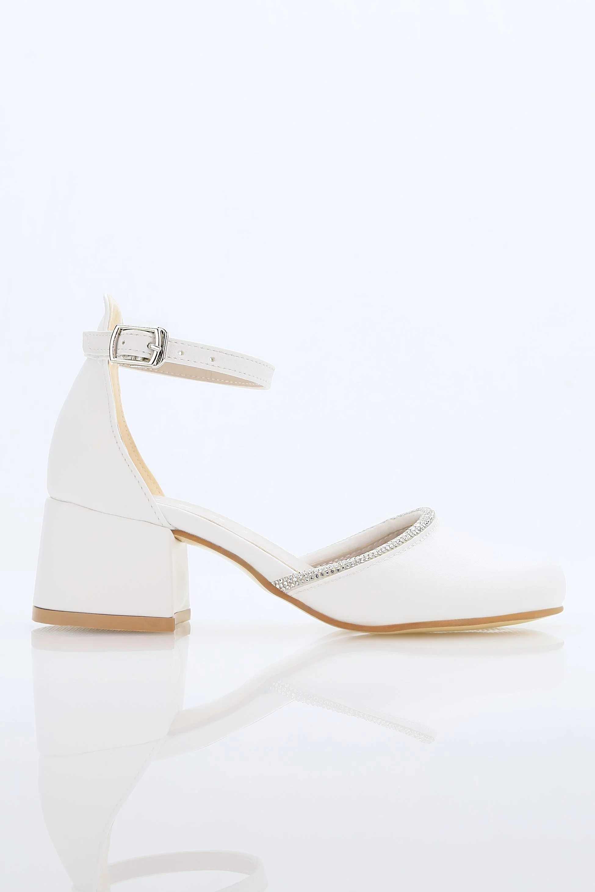 Girls' Ivory Block Heel Shoes With Rhinestone Trim – CHARM - White - Image 2