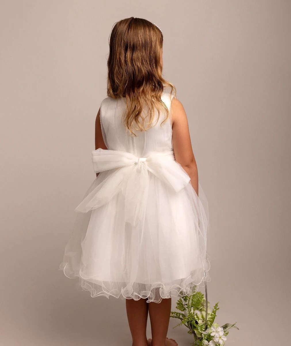 Girls Ivory Floral Appliques Tulle Dress - Monica - Ivory - Image 5