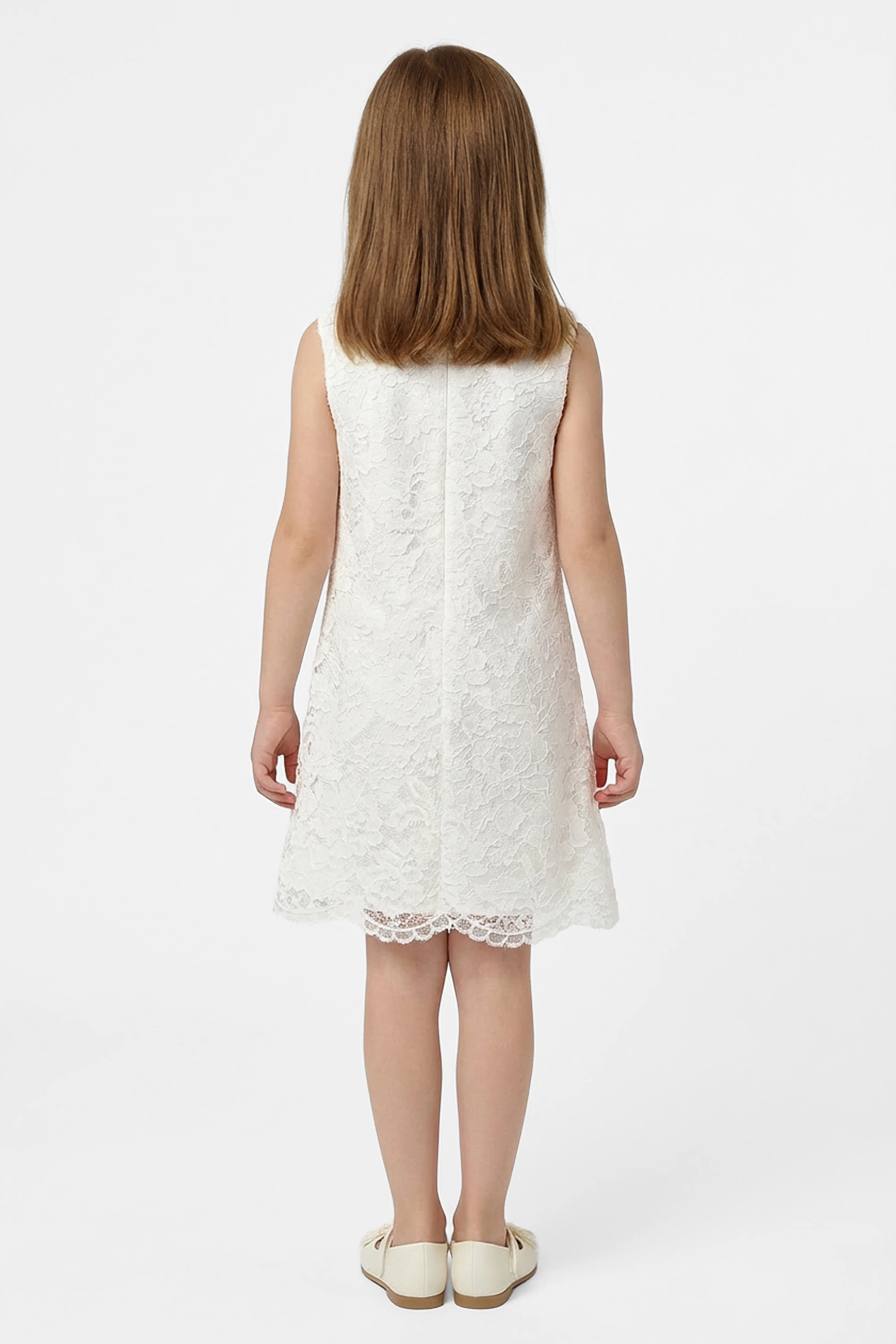 Girls Ivory Lace Dress with Satin Rosette - Image 2