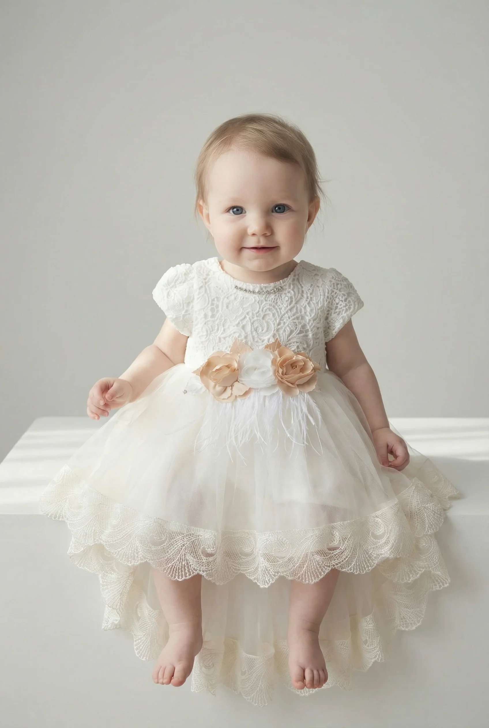 Girls Ivory Lace High-Low Tulle Dress - Image 3