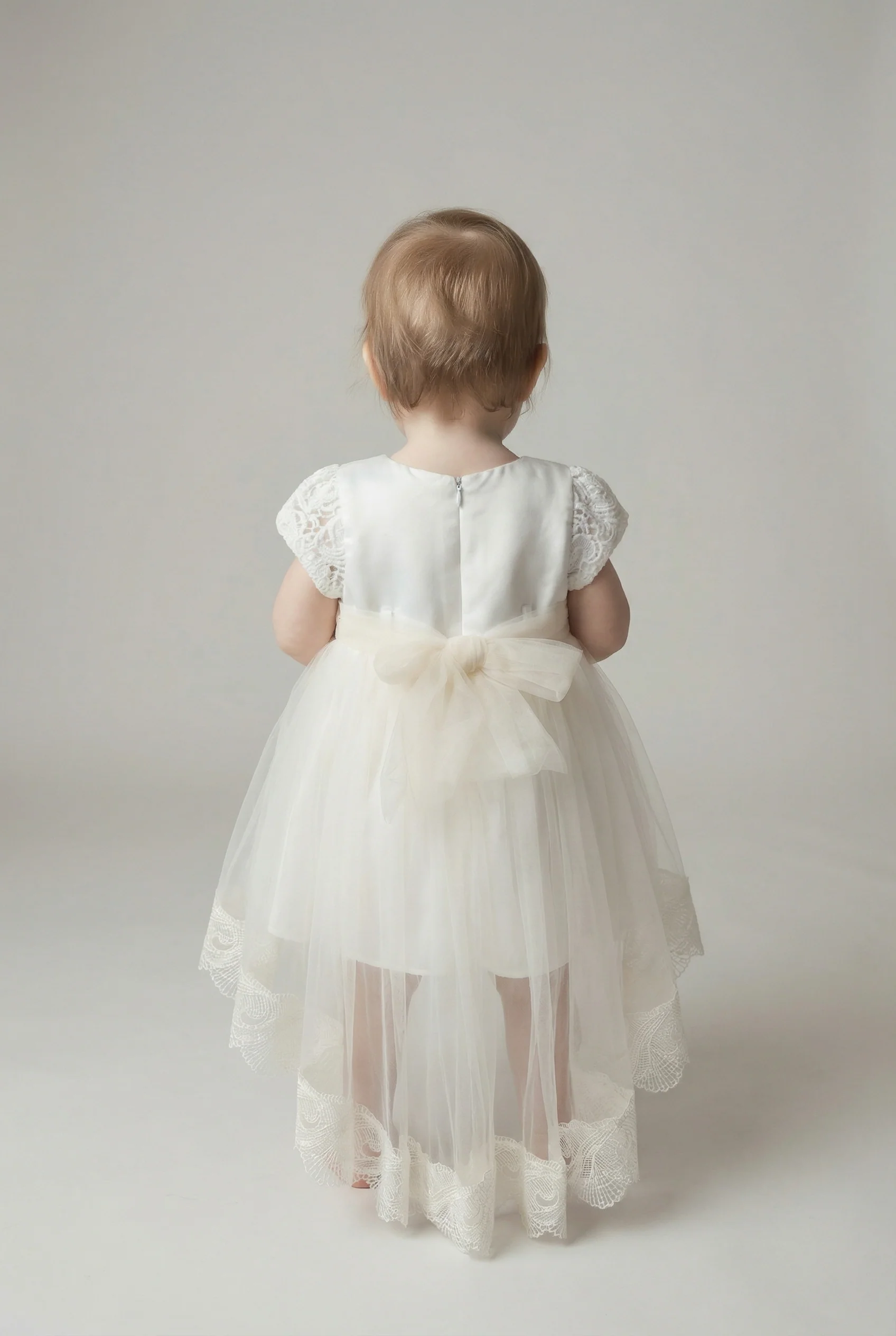 Girls Ivory Lace High-Low Tulle Dress - Image 4