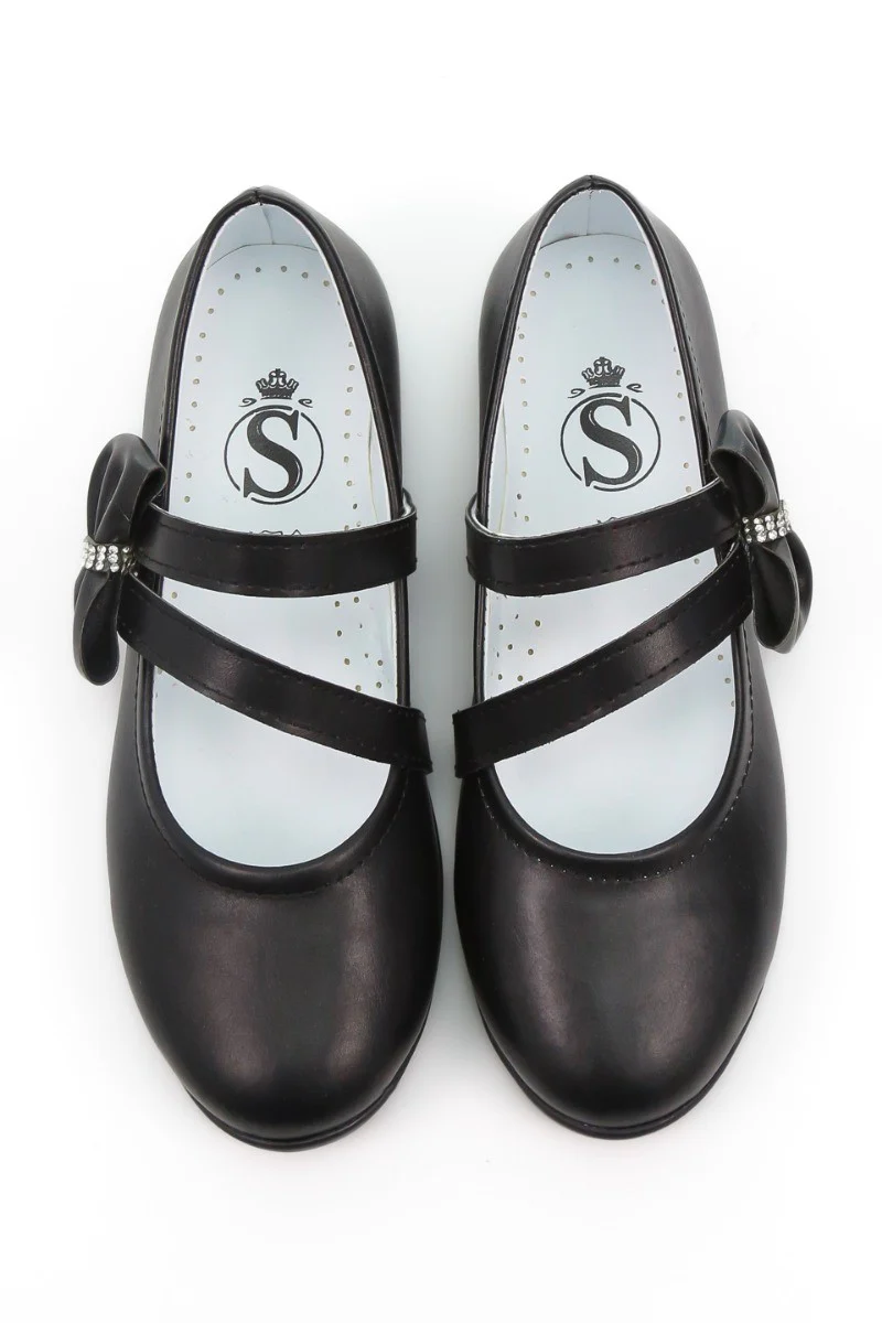 Girls Mary Jane Bow Flat Dress Shoes -MAYA - Black - Image 3