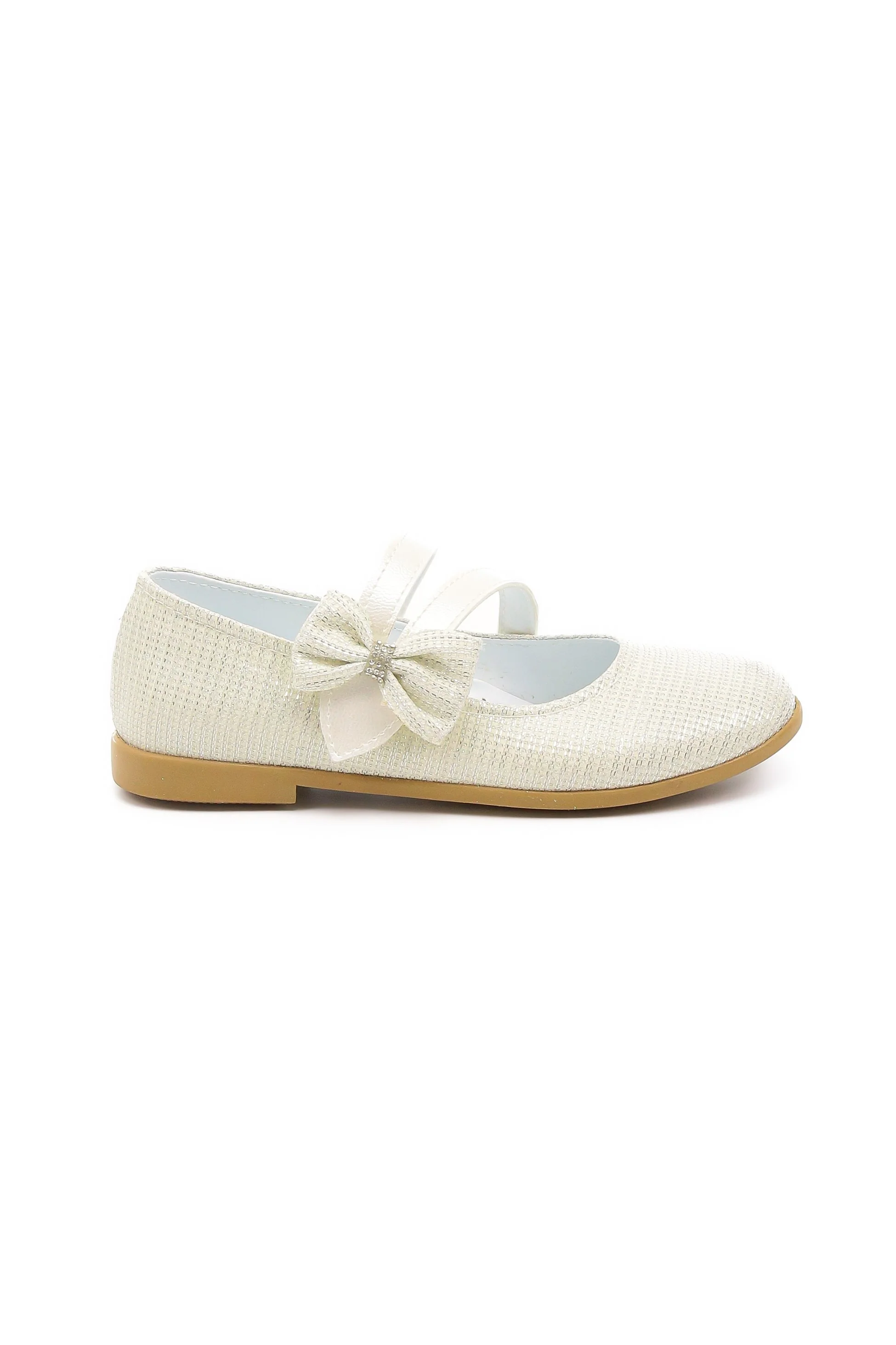 Girls Mary Jane Bow Flat Dress Shoes -MAYA - Ivory Gold - Image 4