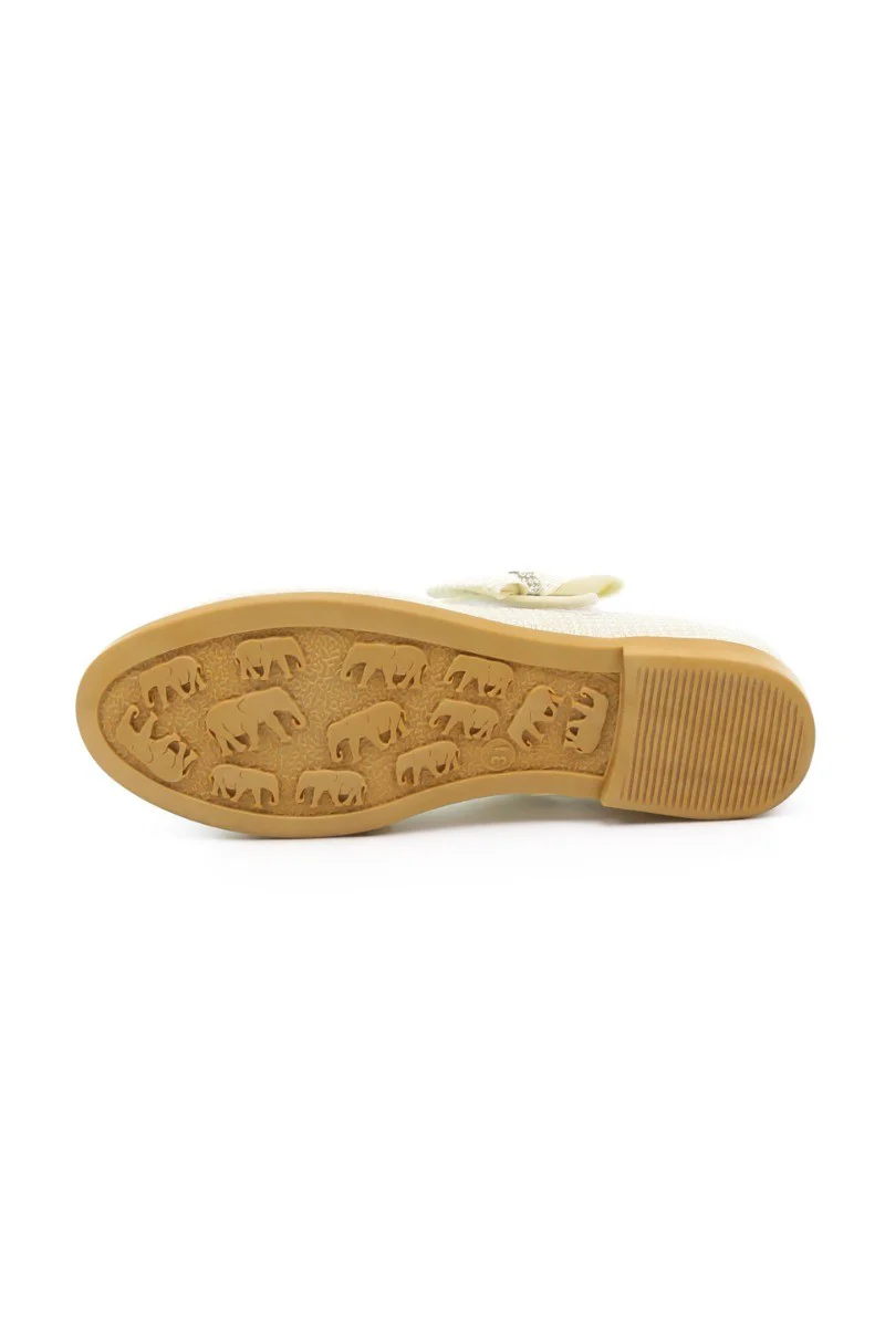Girls Mary Jane Bow Flat Dress Shoes -MAYA - Ivory Gold - Image 5