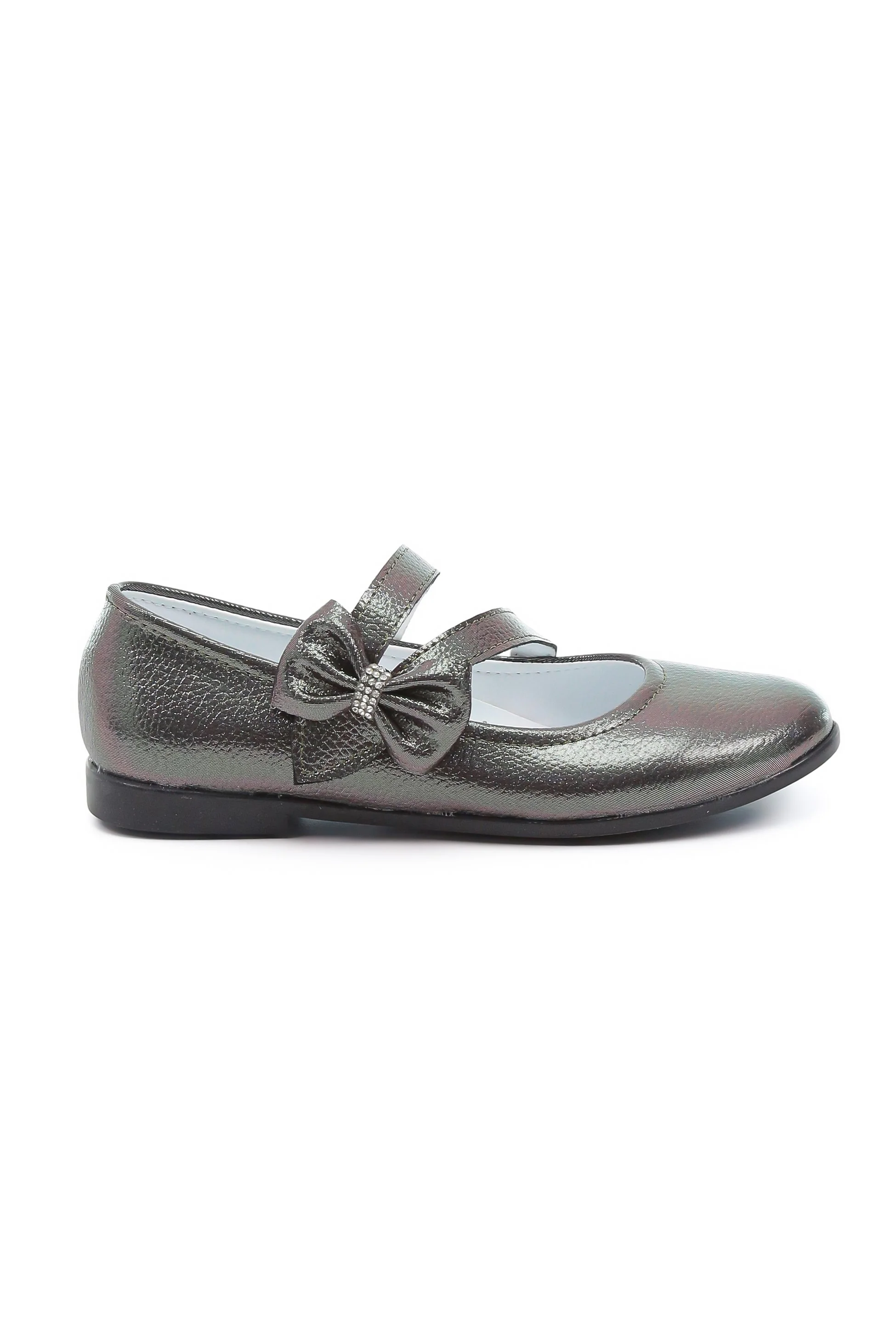 Girls Mary Jane Bow Flat Dress Shoes -MAYA - Metallic Silver - Image 4