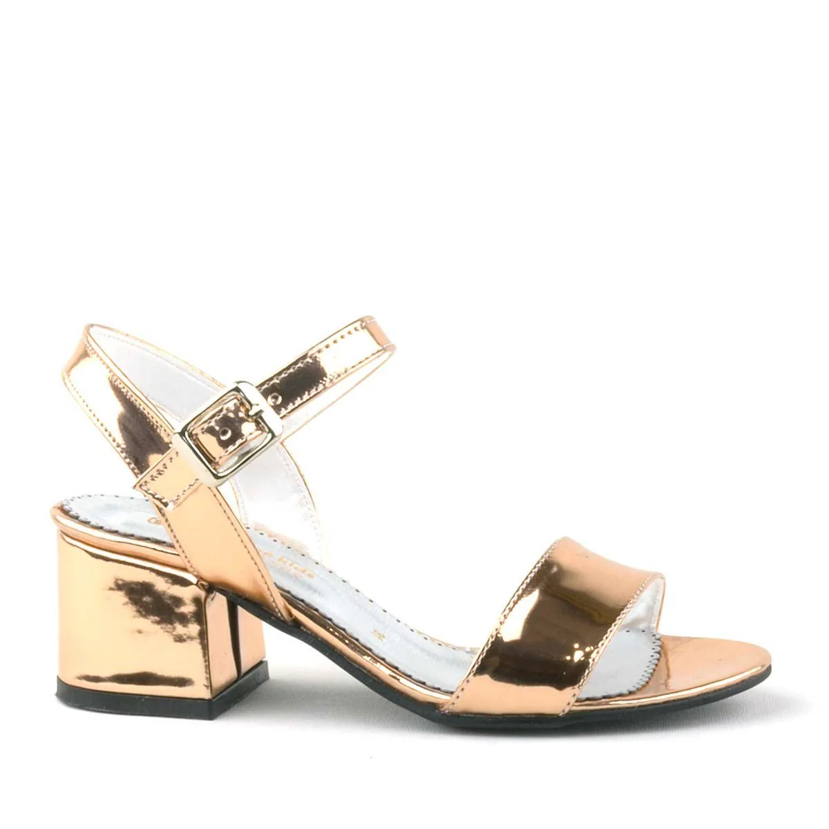Girls Metallic Block Heel Sandals with Ankle Strap - Pony- Gold - Image 3