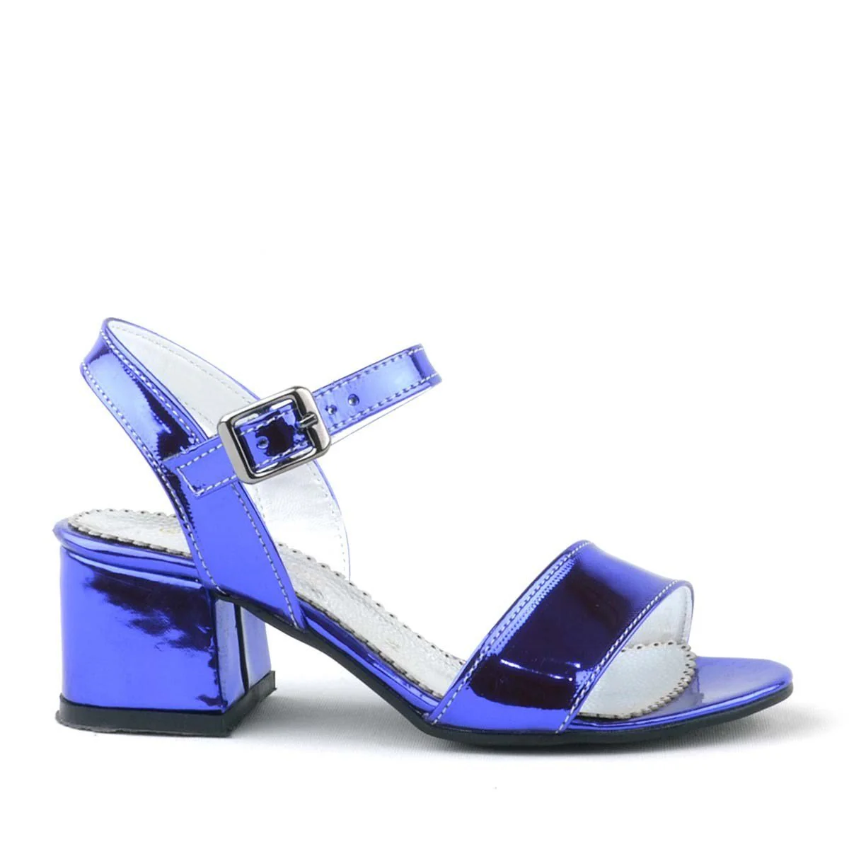 Girls Metallic Block Heel Sandals with Ankle Strap - Pony- Purple - Image 3