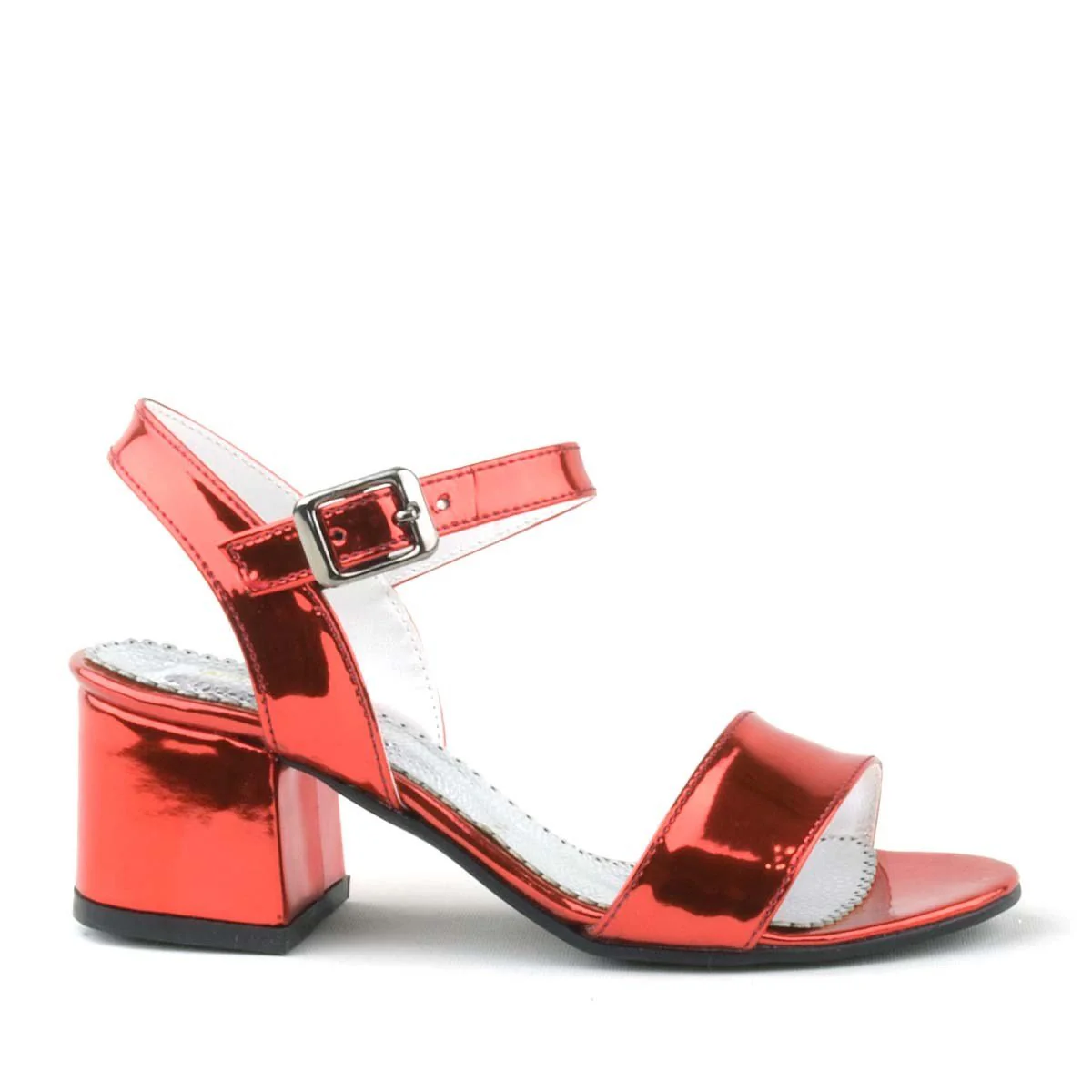 Girls Metallic Block Heel Sandals with Ankle Strap - Pony- Red - Image 3