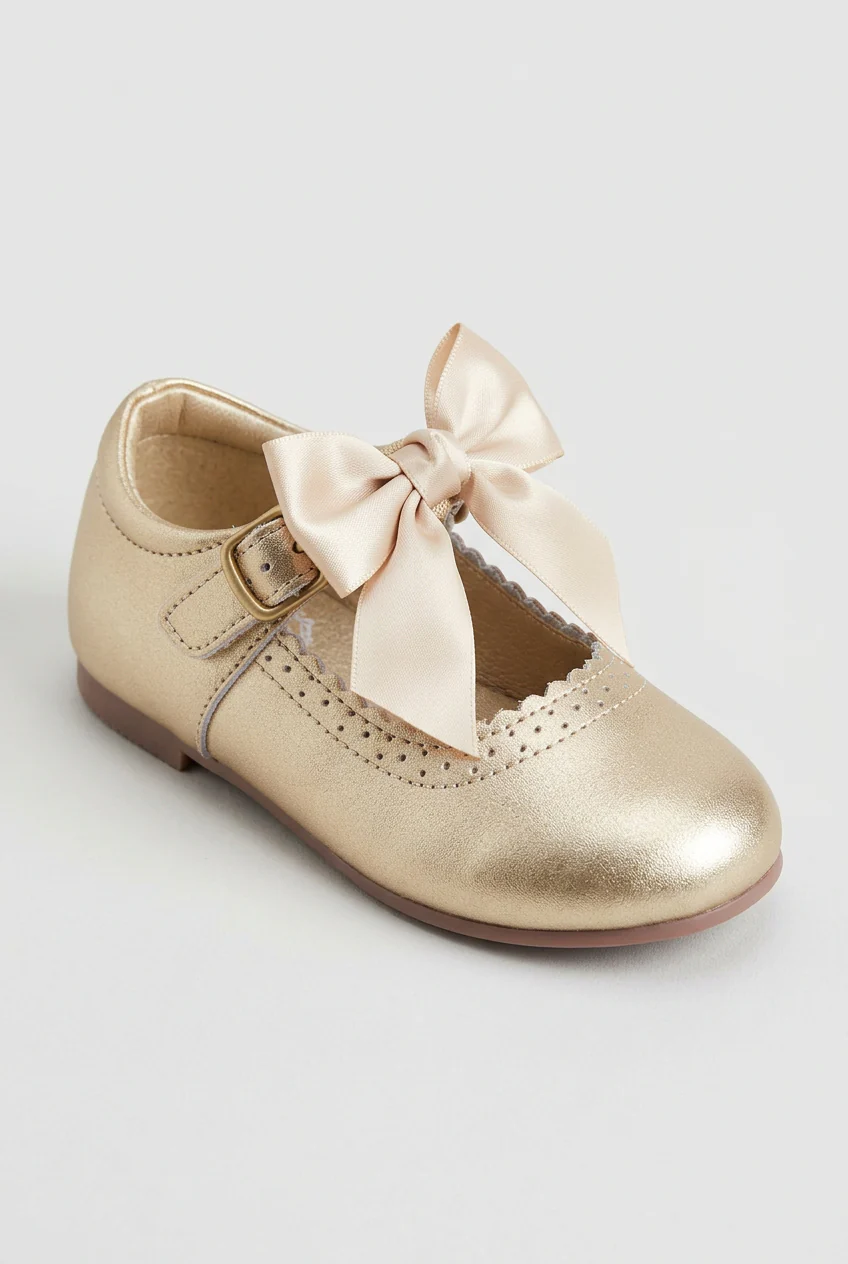 Girls Metallic Bow Mary Jane Shoes - Gold