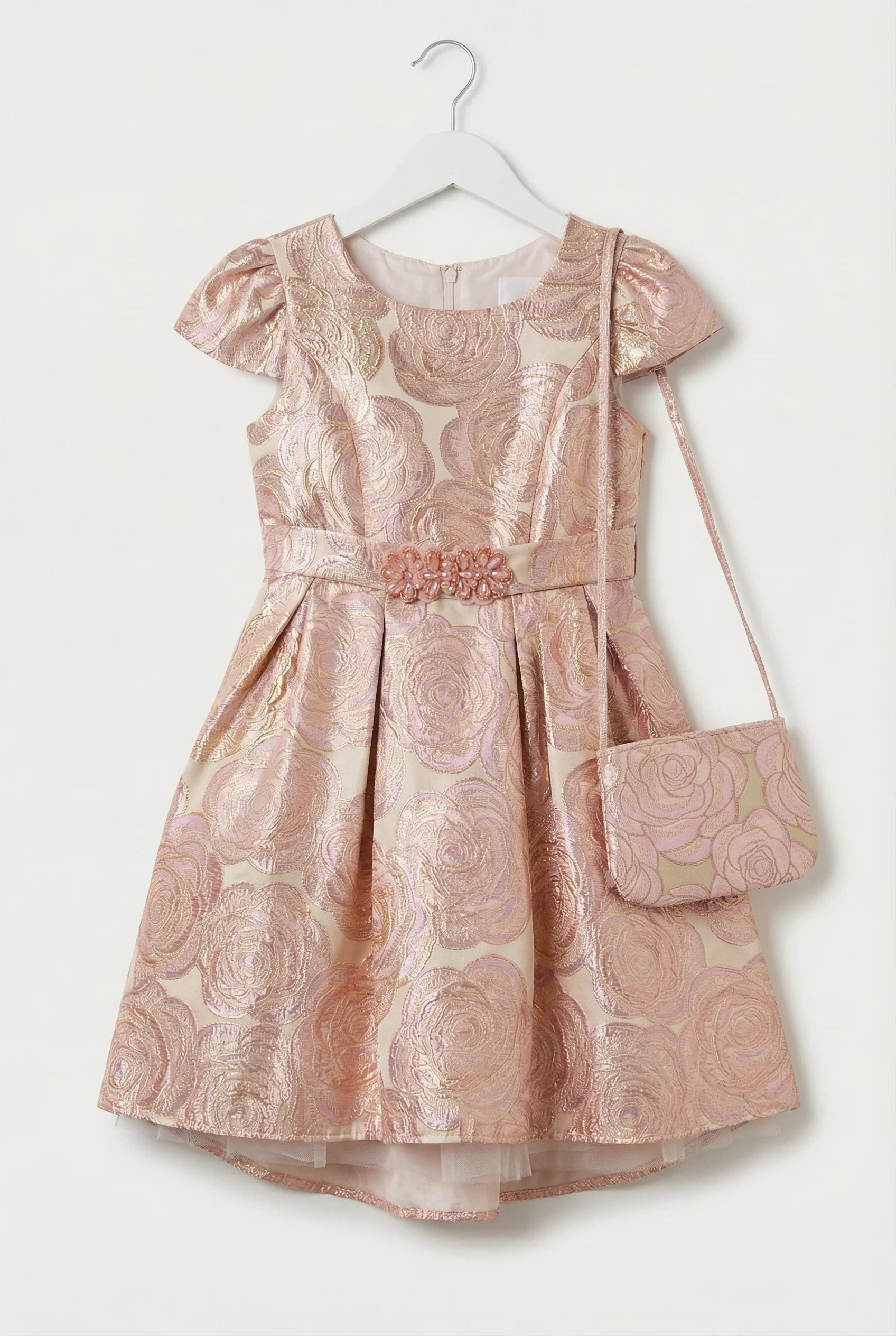 Girls Metallic Floral Brocade Dress Set - Lilac - Image 5
