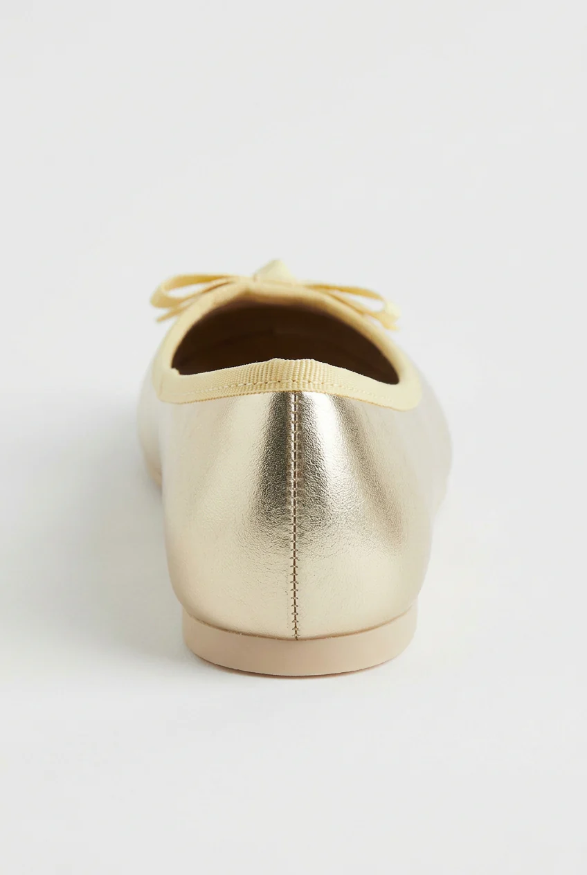 Girls Metallic Gold Ballet Flat Shoes - Image 4